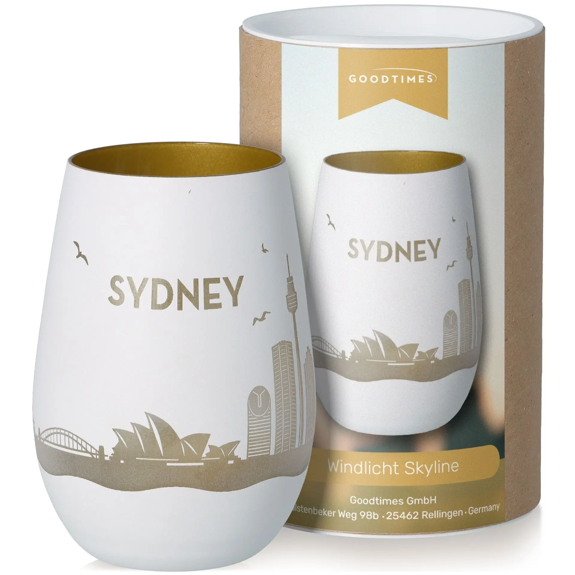 Windlicht Skyline Sydney Weiß/Gold