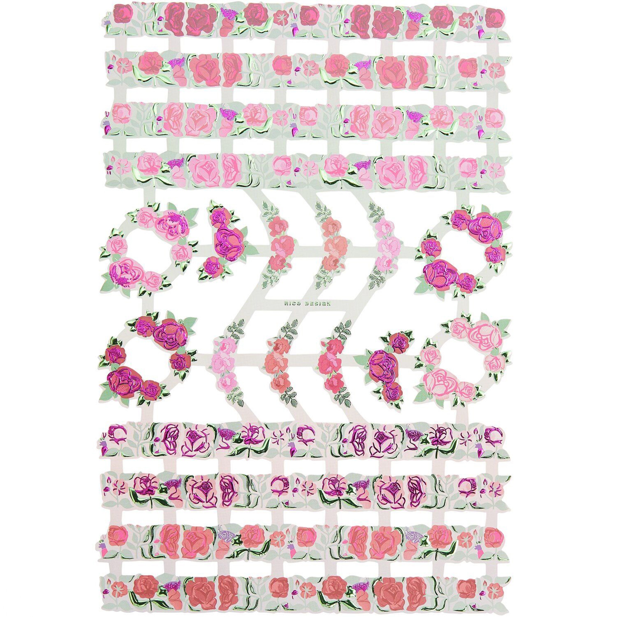 Glanzbilder "Rosen" 1 Bogen Muster, Geburtstagstorte, Sahne, Nachtisch, Essen