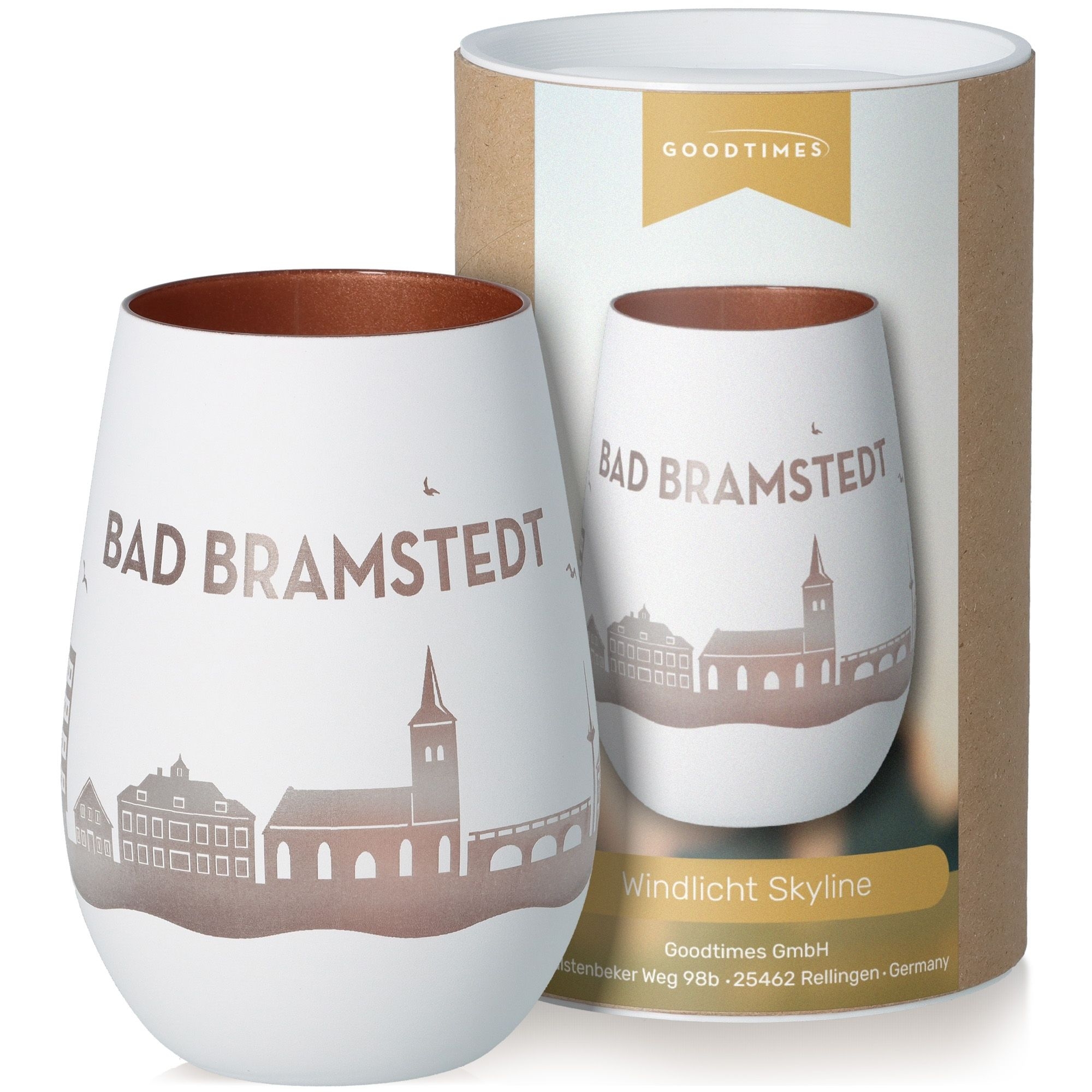 Windlicht Skyline Bad Bramstedt Weiß/Bronze Töpferei, Tasse