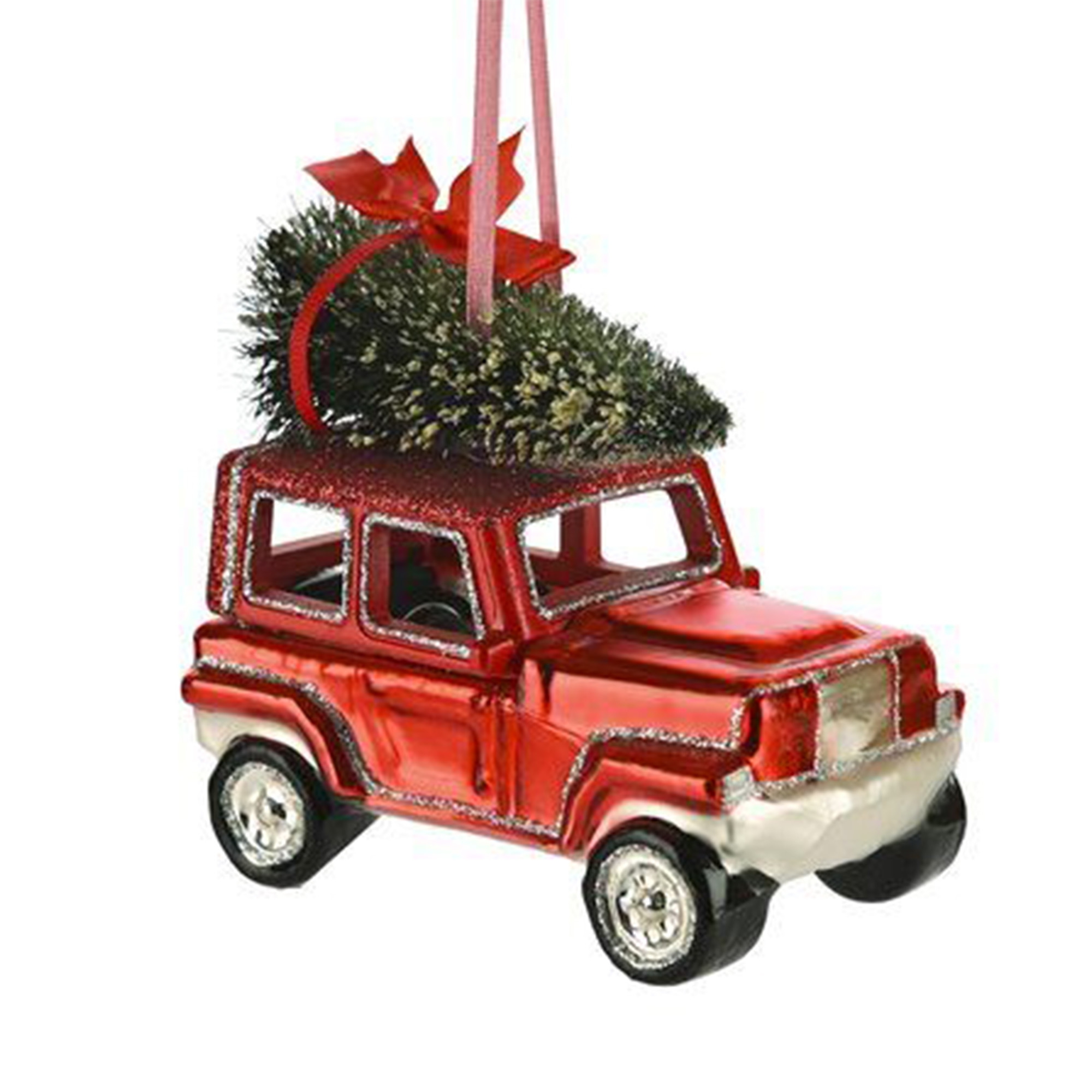 Weihnachtskugel "Geländewagen mit Weihnachtsbaum, rot" Weihnachtskugel "Geländewagen mit Weihnachtsbaum, rot"