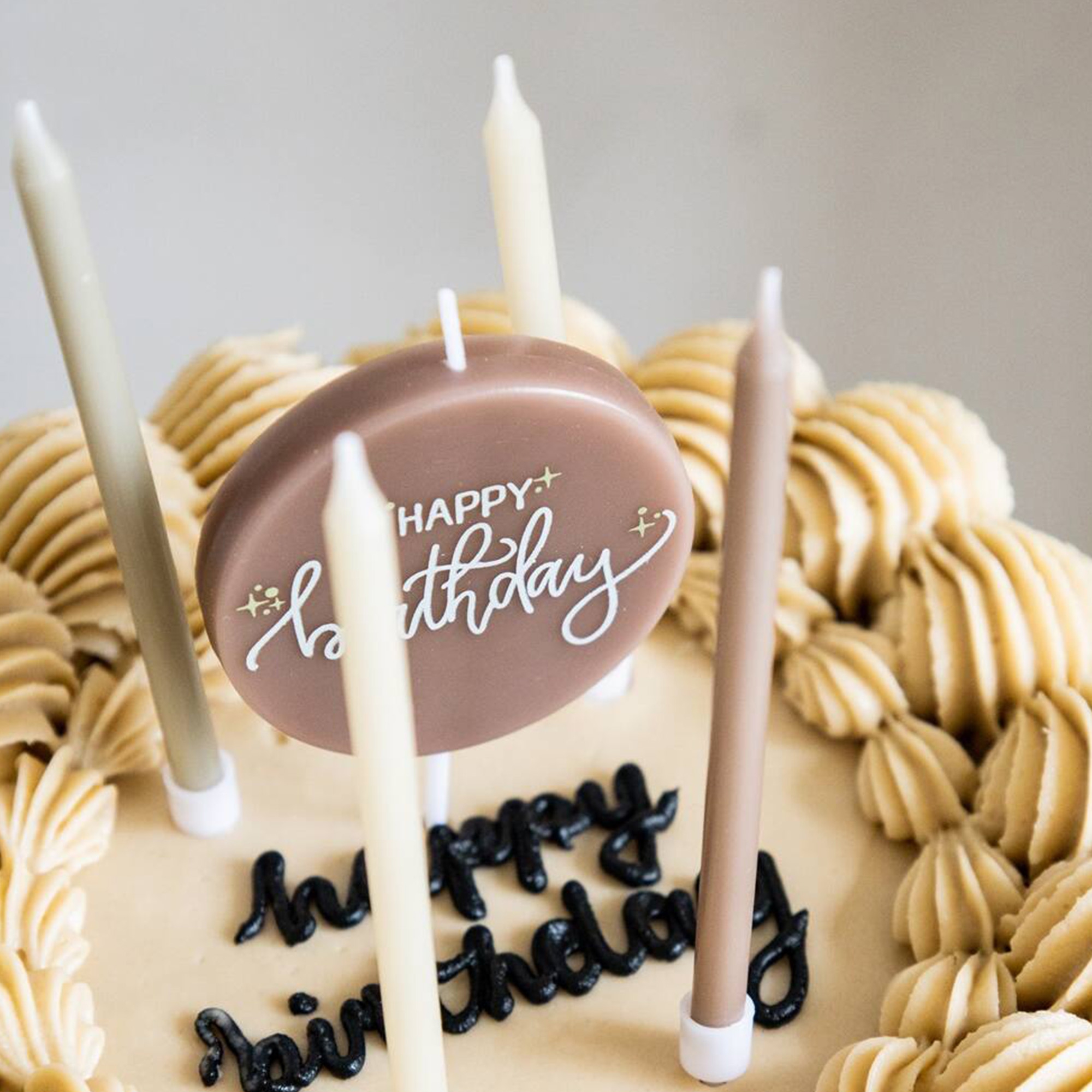 11 Kuchenkerzen "Happy Birthday" in Creme Rose Geburtstagstorte, Torte, Sahne, Essen, Text