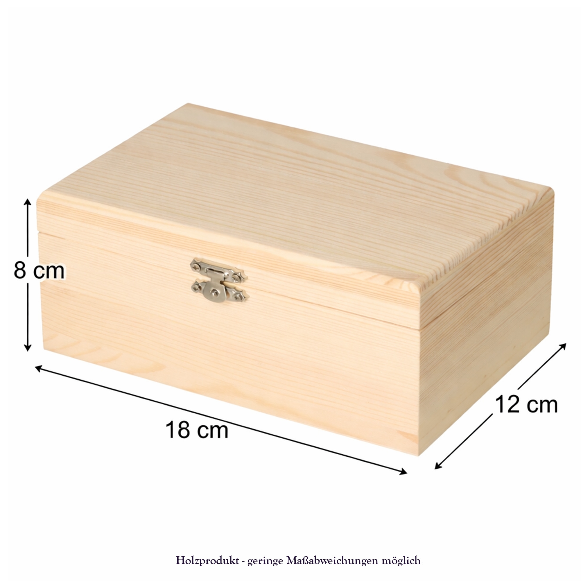 holzbox, holzbox mit schloss, naturholz, kleine holzkiste, dimensionen 18x12x8 cm
