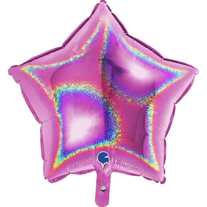 Folienballon Stern Glitter Holo Fuchsia 45cm