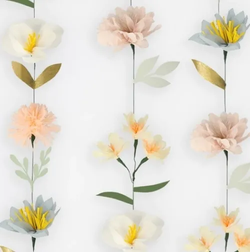 Papierblumen, Wanddekoration, Blumenranke, Frühlingsdekoration, gefräste Blumen