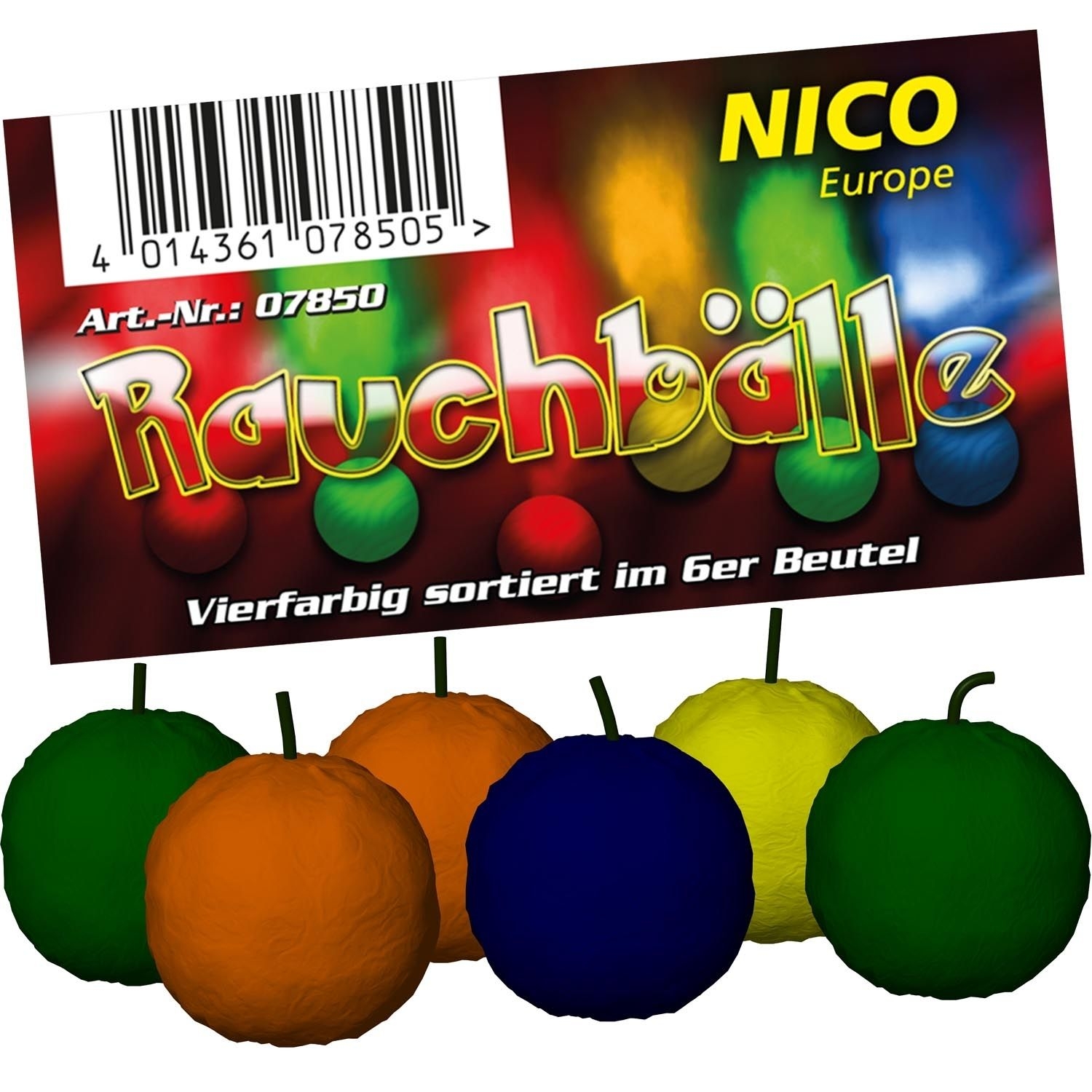 Rauchbälle, 4-farbig sortiert, 6er Beutel KAT T1 Rauchbälle, 4-farbig sortiert, 6er Beutel KAT T1
