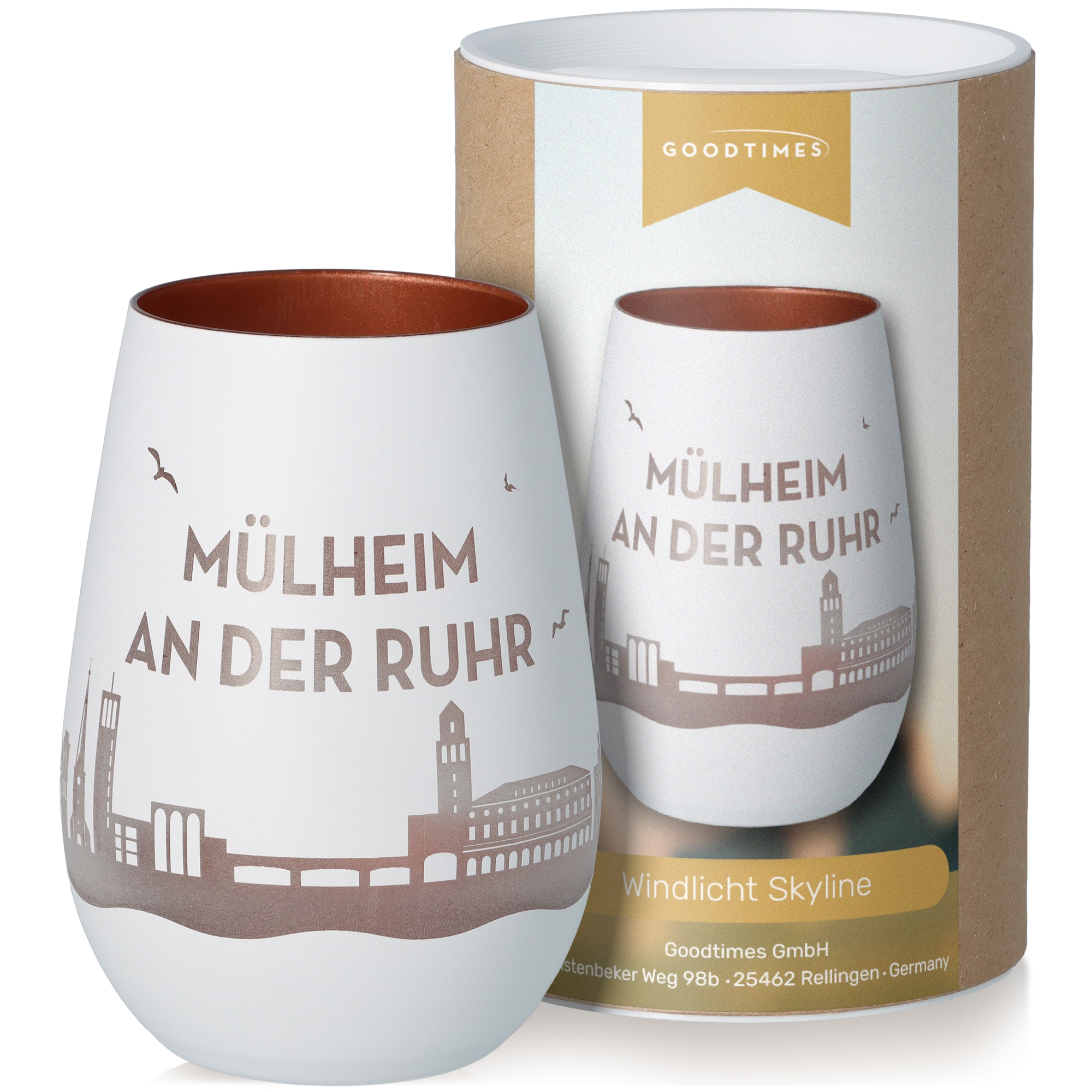 Windlicht Skyline Mülheim an der Ruhr Weiß/Bronze Töpferei, Krug, Tasse