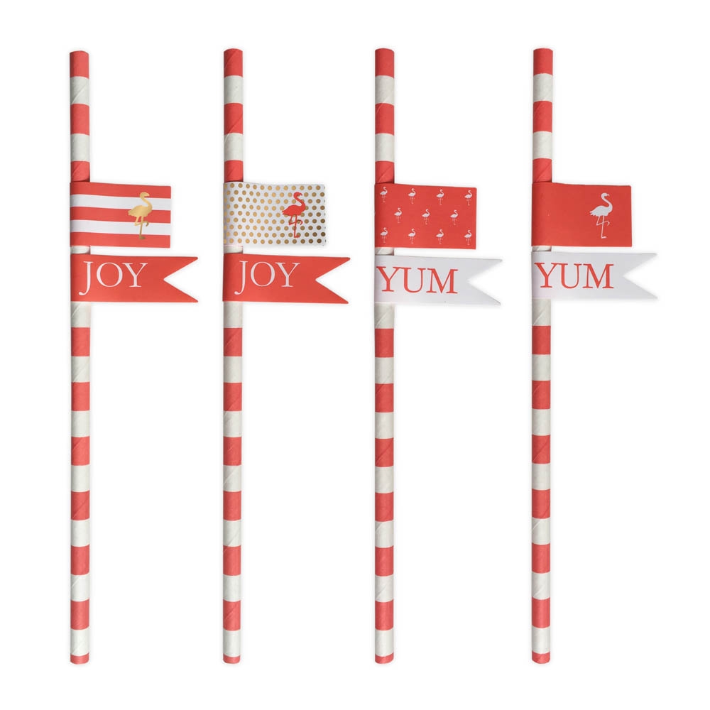 Flamingo - 20 Papier-Strohhalme & 40 Sticker Korall Weiß Flamingo - 20 Papier-Strohhalme & 40 Sticker Korall Weiß