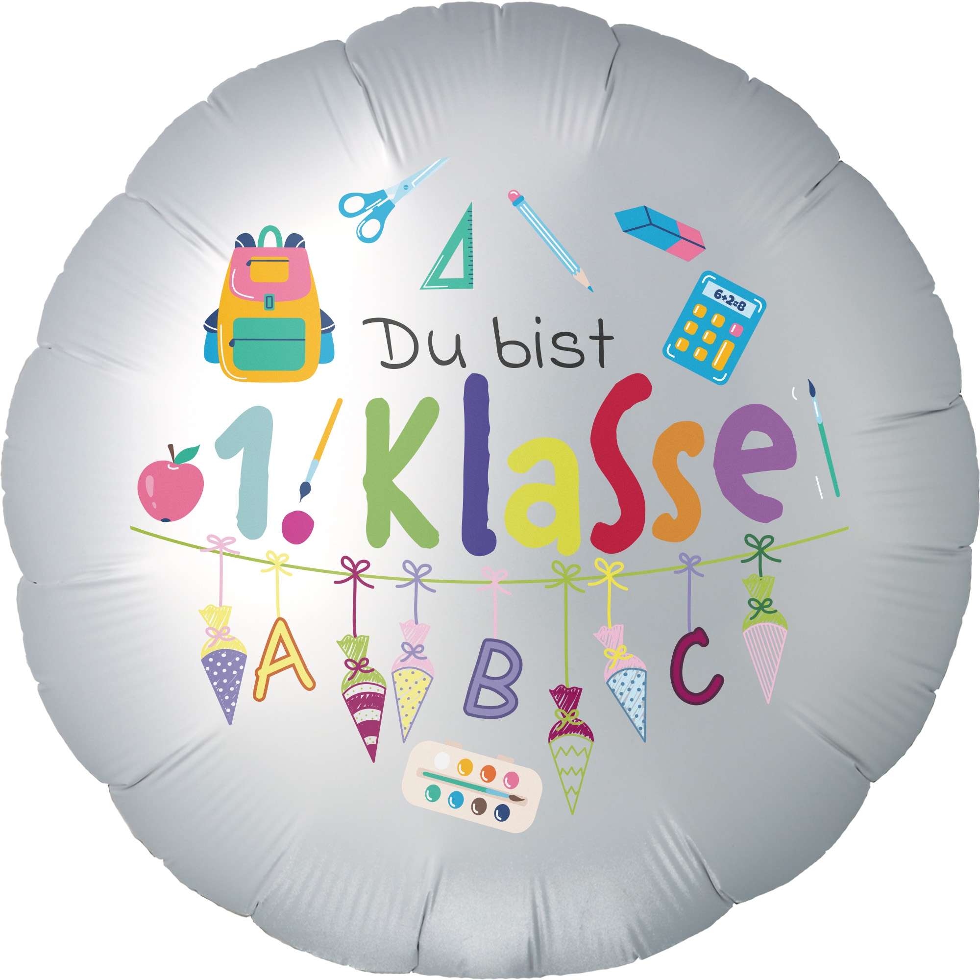 Folienballon Rund "Du bist 1. Klasse" 45cm Schere, Text, Windel