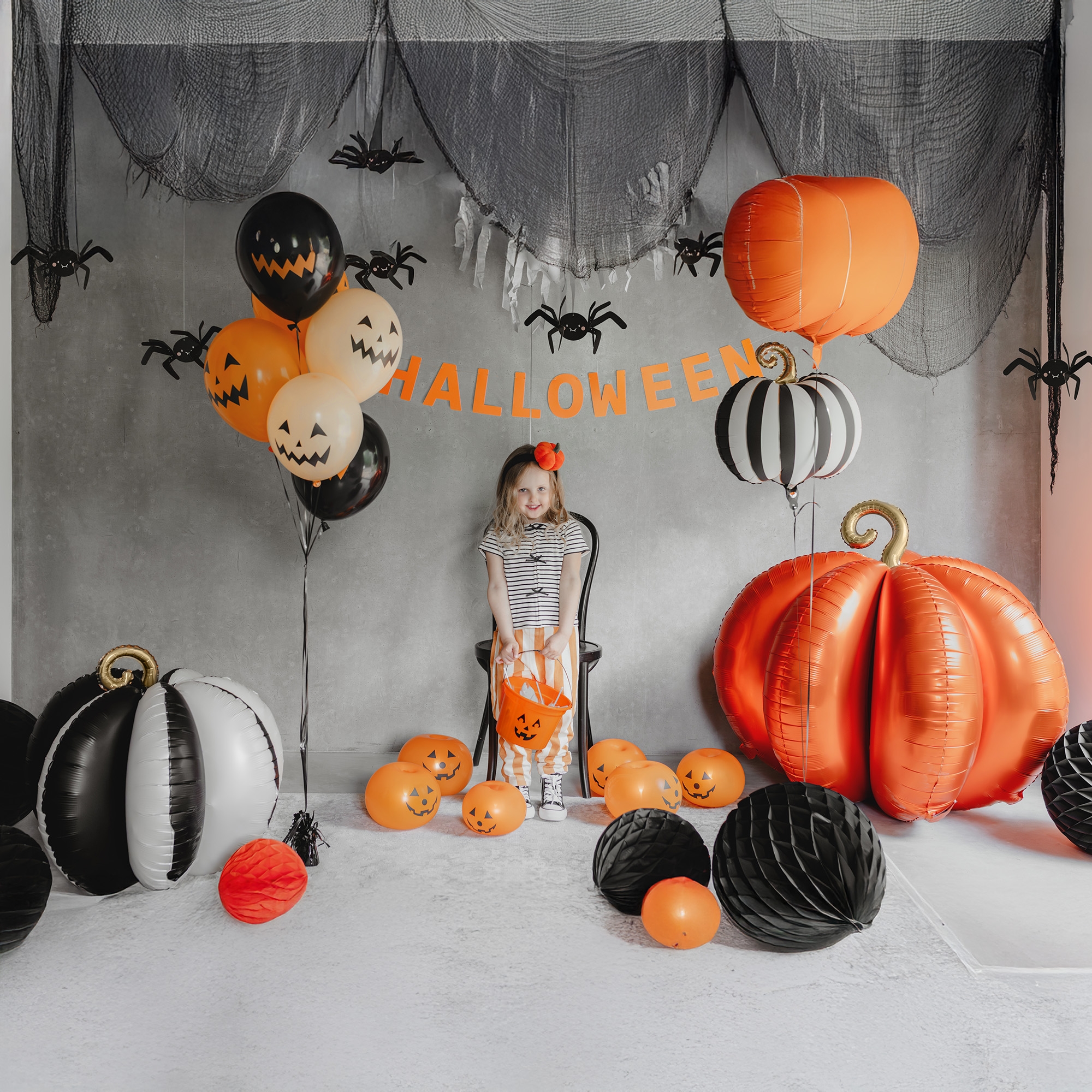 Folienballon "3D Kürbis Schwarz" zur Luftbefüllung 58 cm Festspiele, Person, Luftballon, Halloween