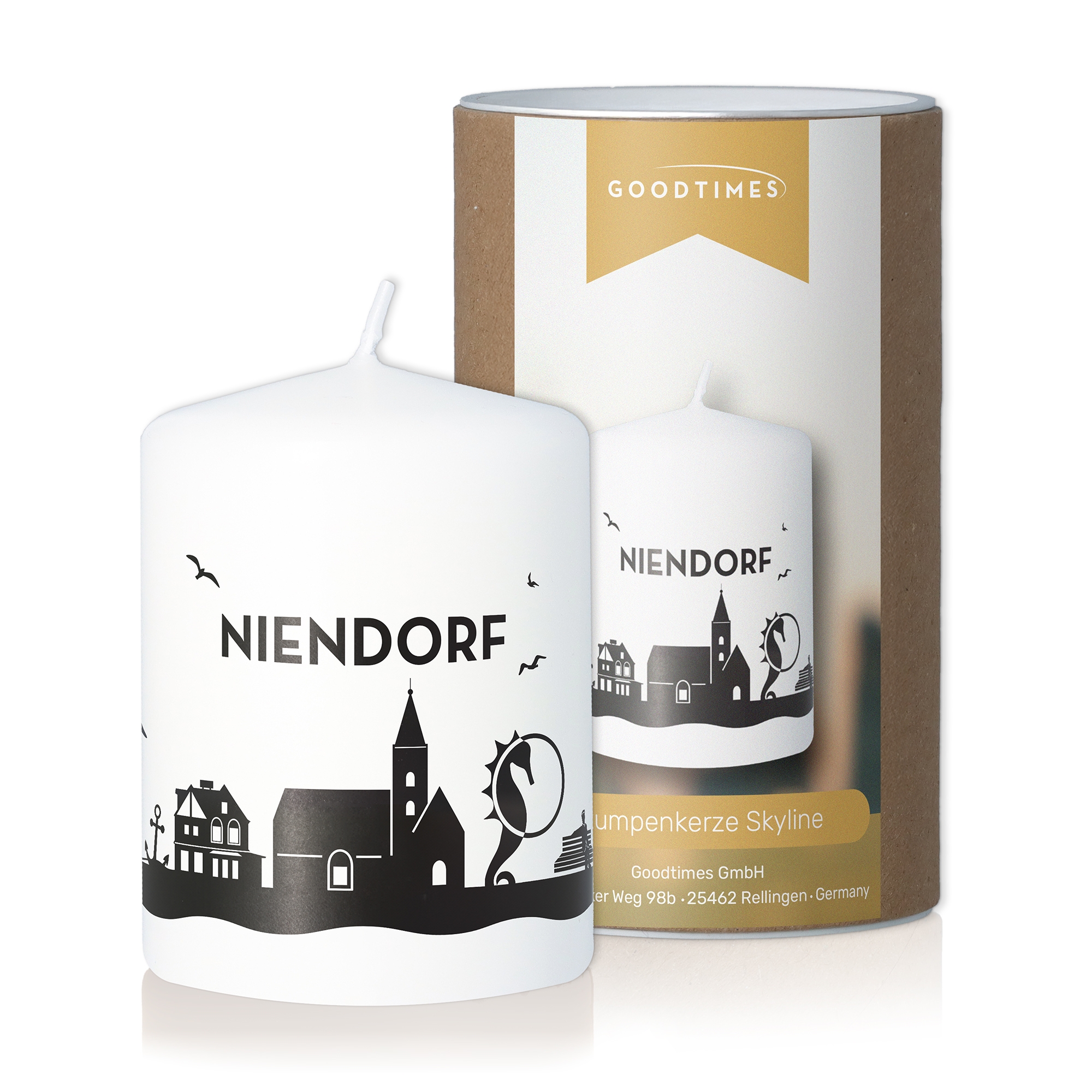 Stumpenkerze Skyline Niendorf Weiß Kerze