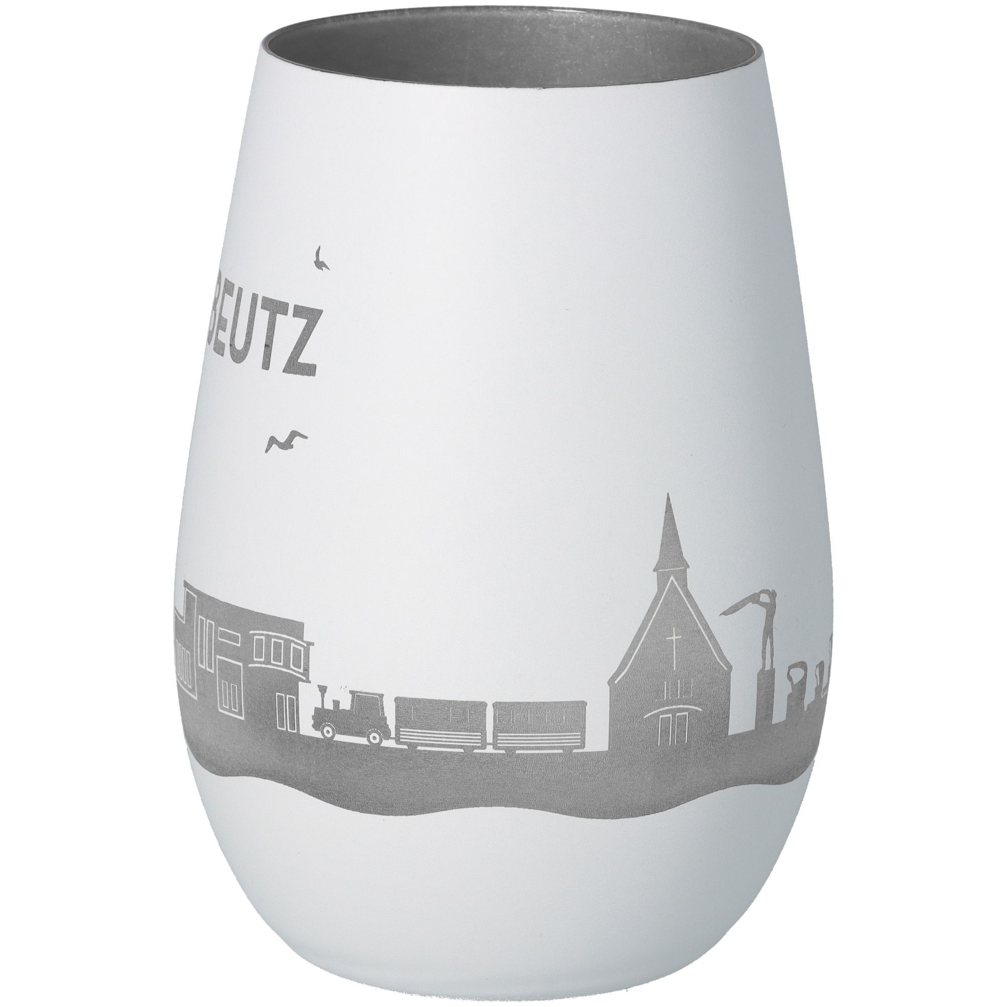 Windlicht Skyline Scharbeutz Weiß/Silber Töpferei, Glas, Vase