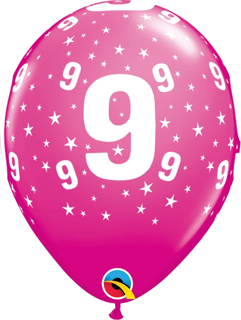 Qualatex Latexballon 9. Geburtstag verschiedene Farben Ø 30cm
