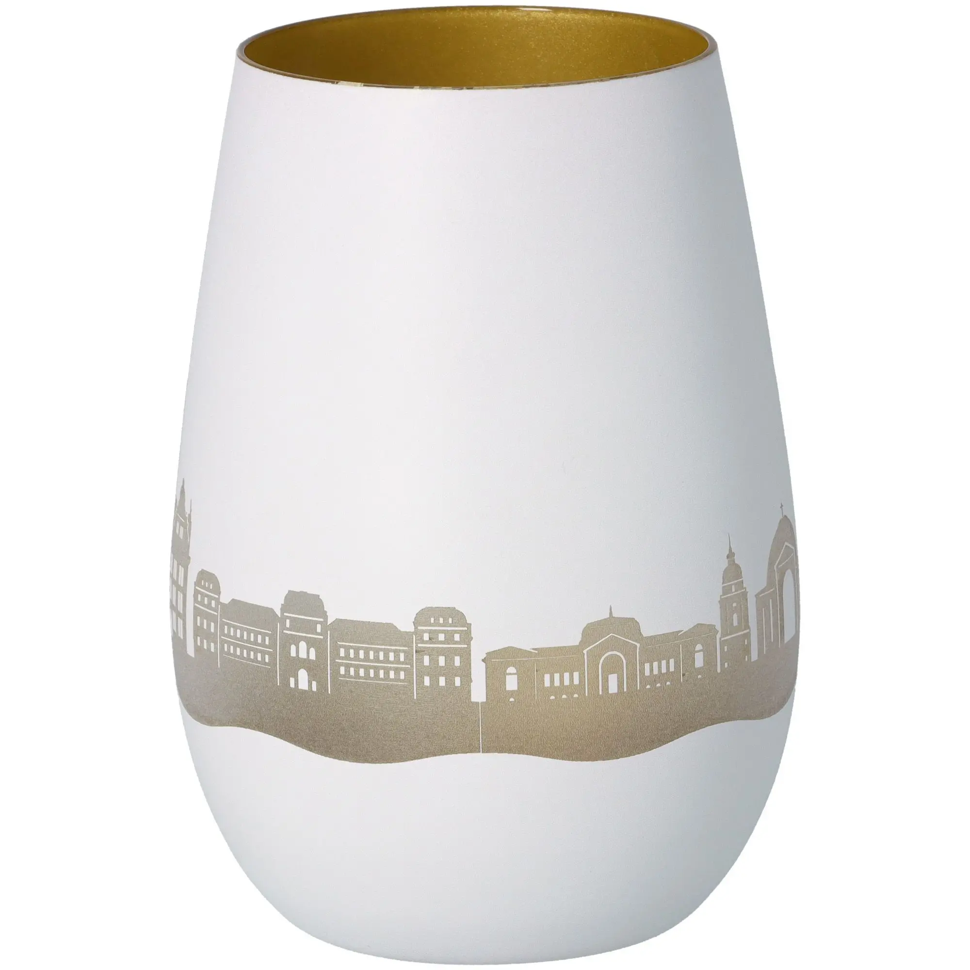 Windlicht Skyline Darmstadt Weiß/Gold