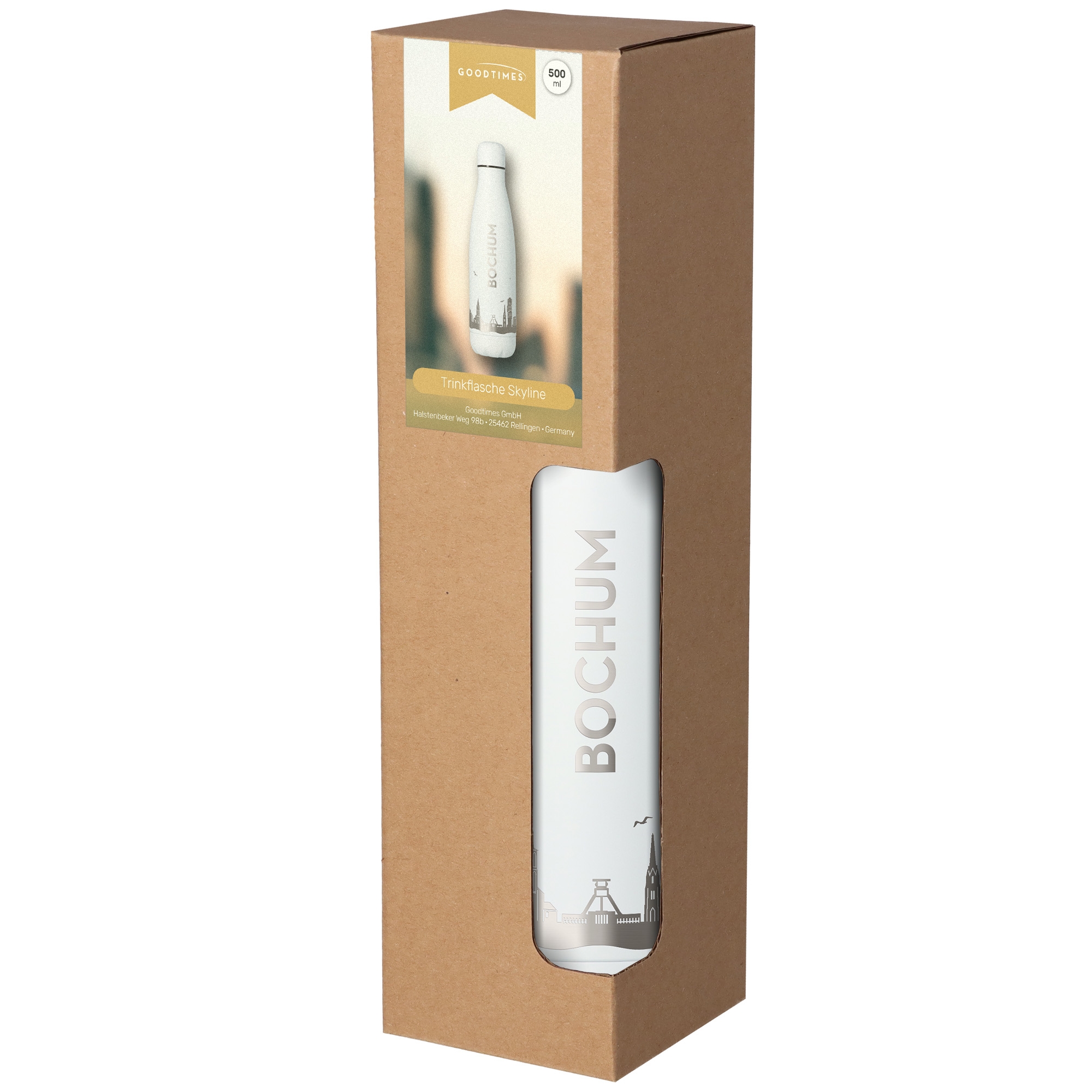 Trinkflasche Skyline Bochum Weiß 500ml Flasche, Lotion