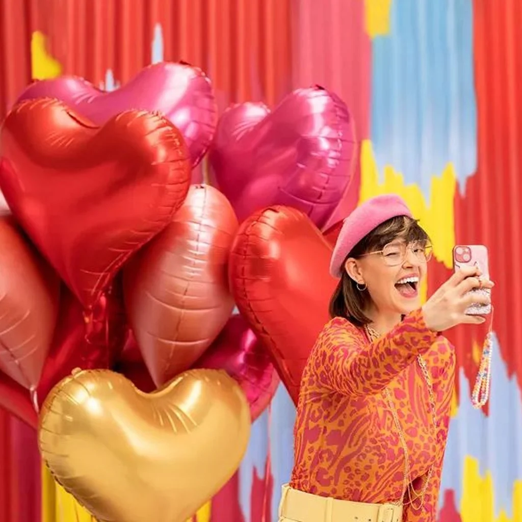 Herzballons, Luftballons, Rosa, Rot, Selfie