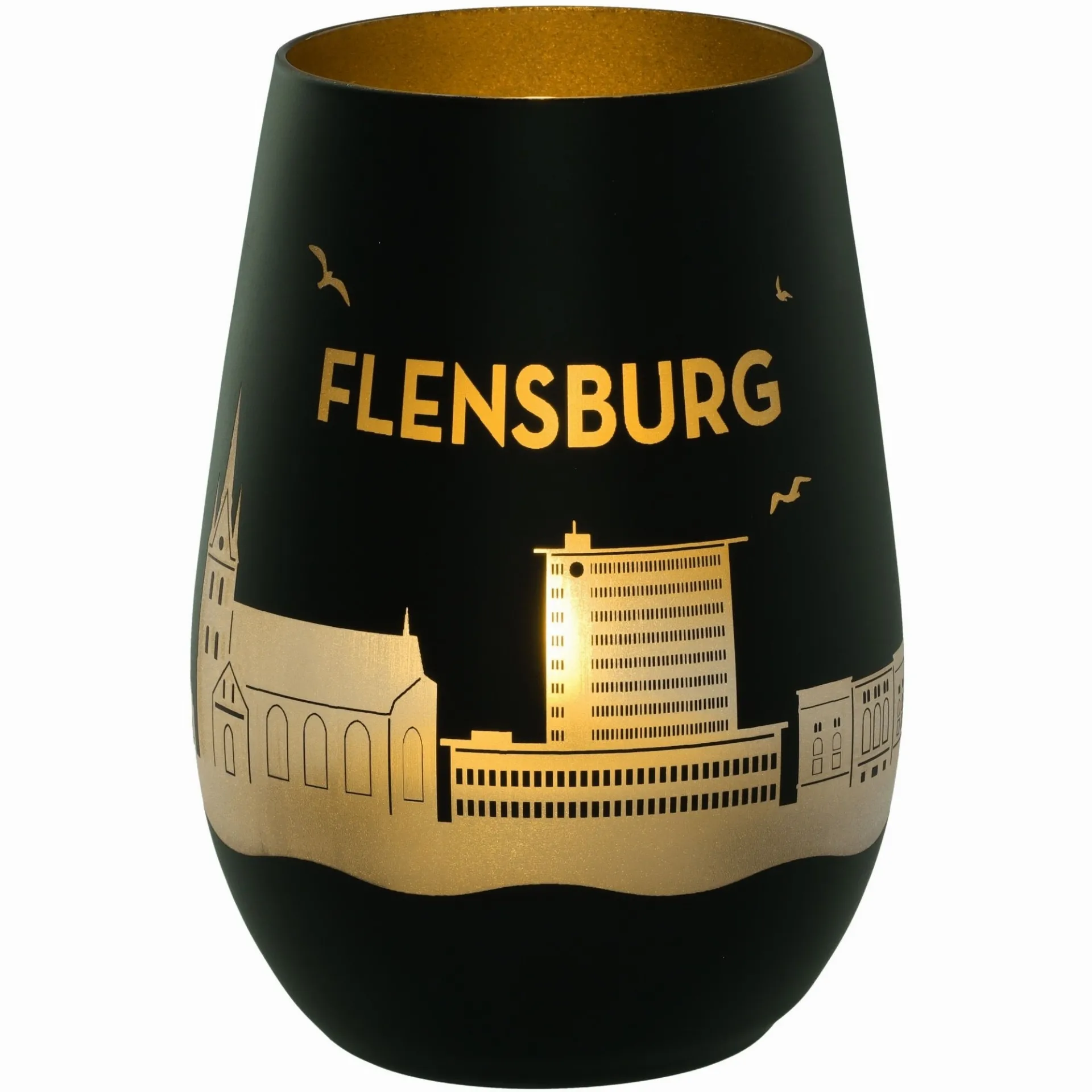 Windlicht Skyline Flensburg Schwarz/Gold