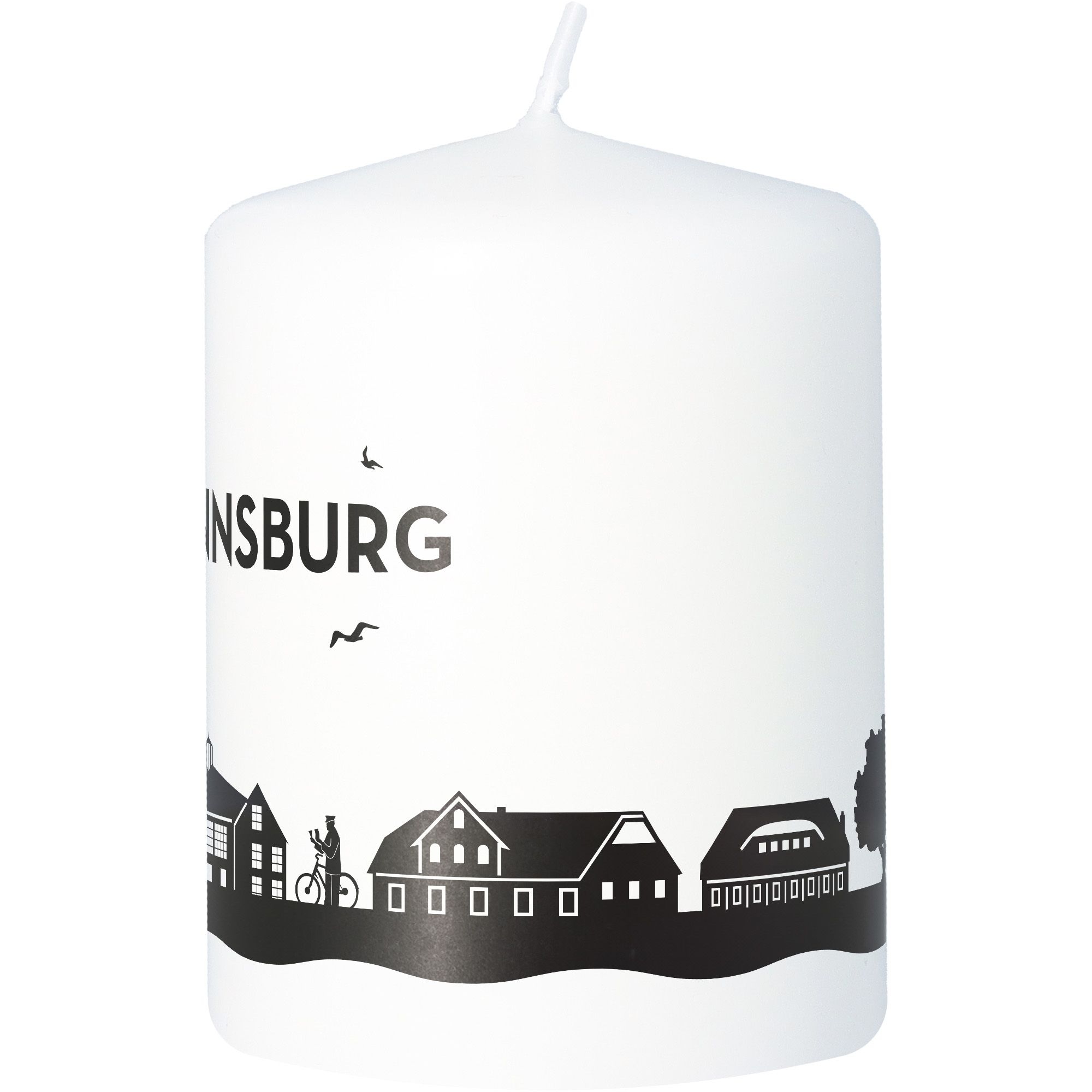 Stumpenkerze Skyline Hermannsburg Weiß Kerze, Person