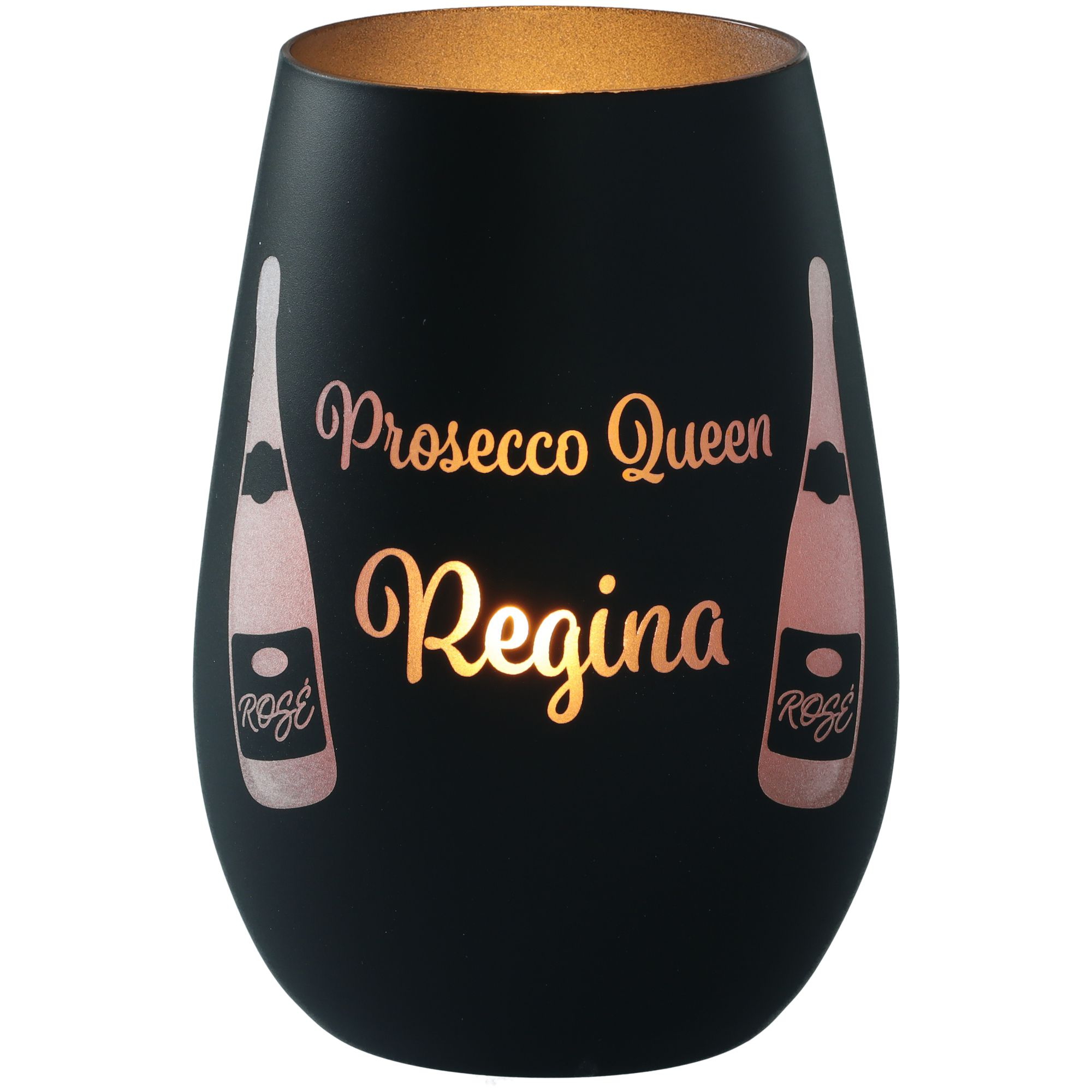 Windlicht Prosecco Queen "Name" Schwarz/Silber Windlicht Prosecco Queen "Name" Schwarz/Silber