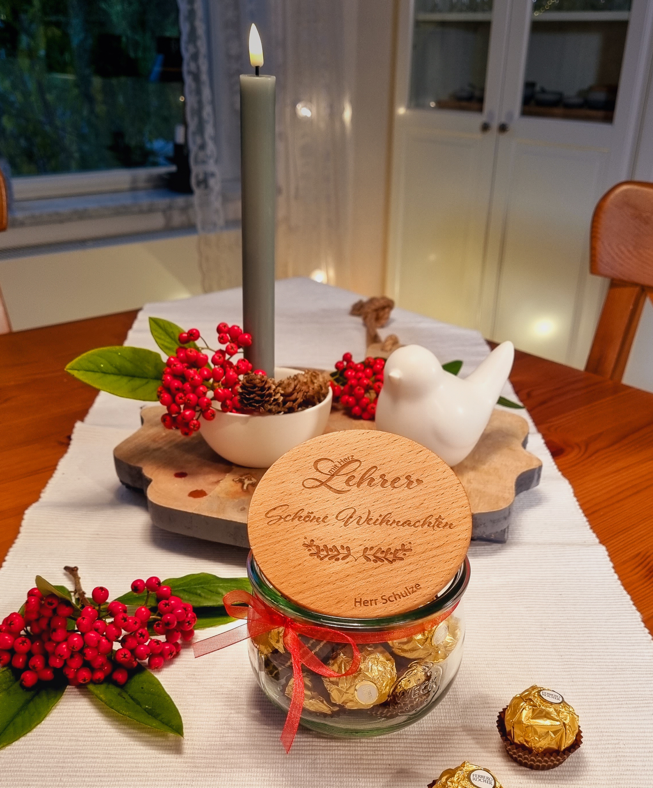 Geschenkglas Lehrer mit Herz Schöne Weihnachten "Name" 580ml