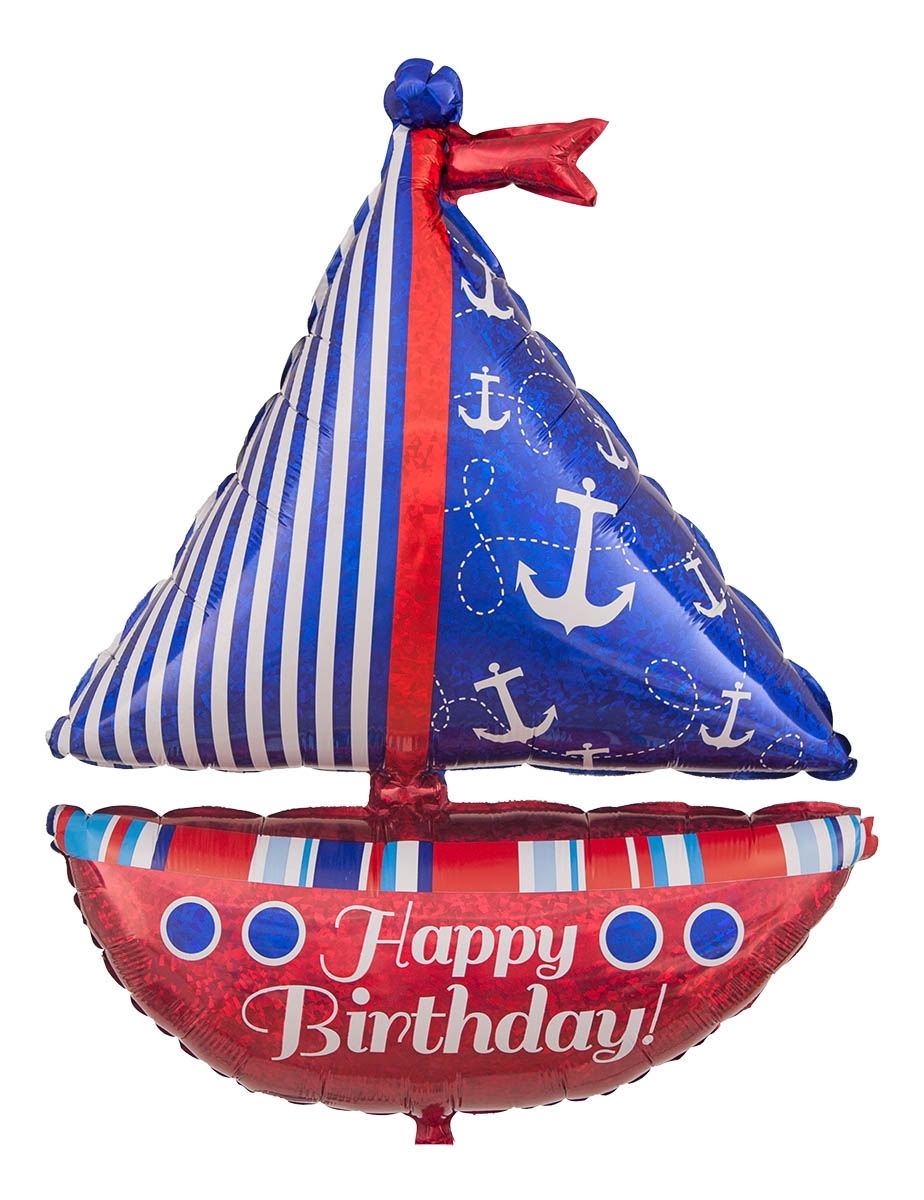 Folienballon Happy Birthday Segelboot Holographic 94cm Folienballon Happy Birthday Segelboot Holographic 94cm