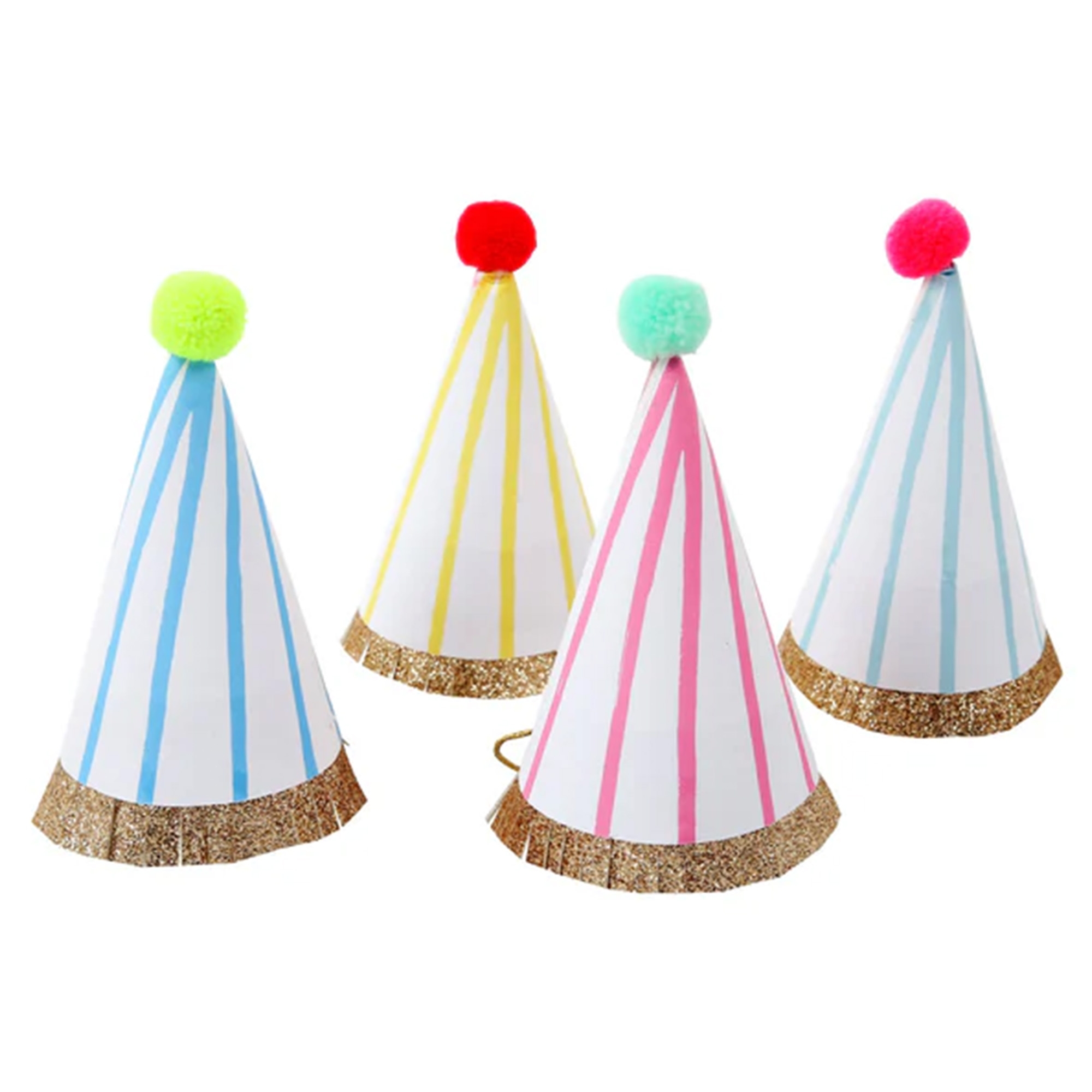 Meri Meri - 8 bunt gestreifte Partyhüte mit Pom Poms Bekleidung, Hut, Hut für Partys