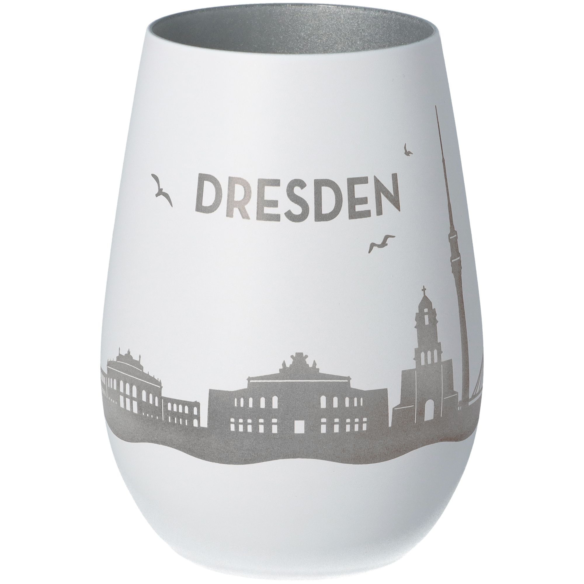 Windlicht Skyline Dresden Weiß/Silber