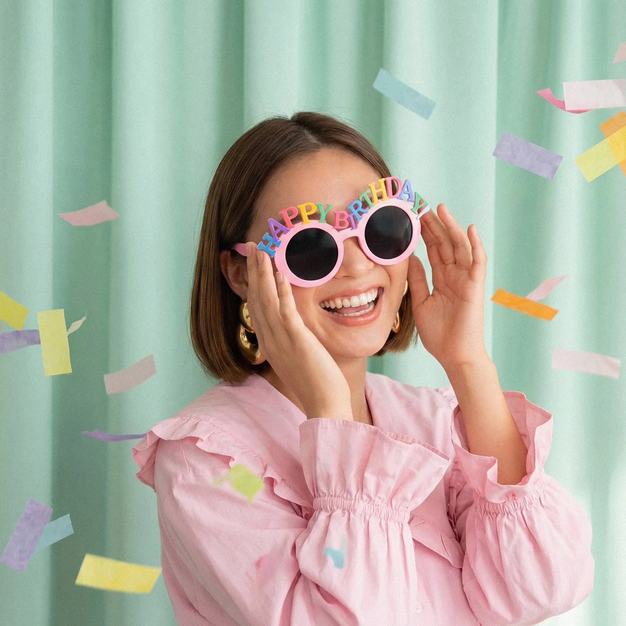 party, brille, pink, kleid, konfetti