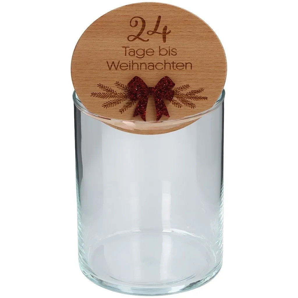 Geschenkglas "24 Tage bis Weihnachten" Glitzerrot