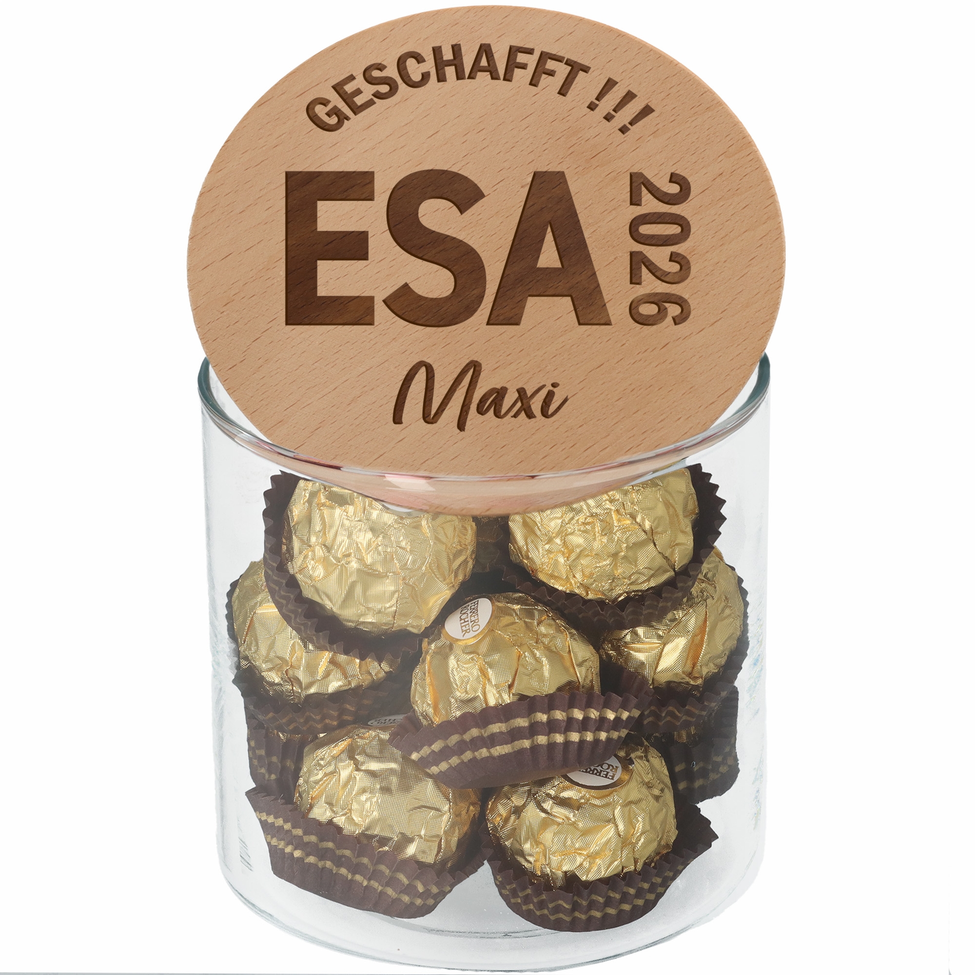 Geschenkglas ESA 2026 "Name" Schokolade, Nachtisch, Essen