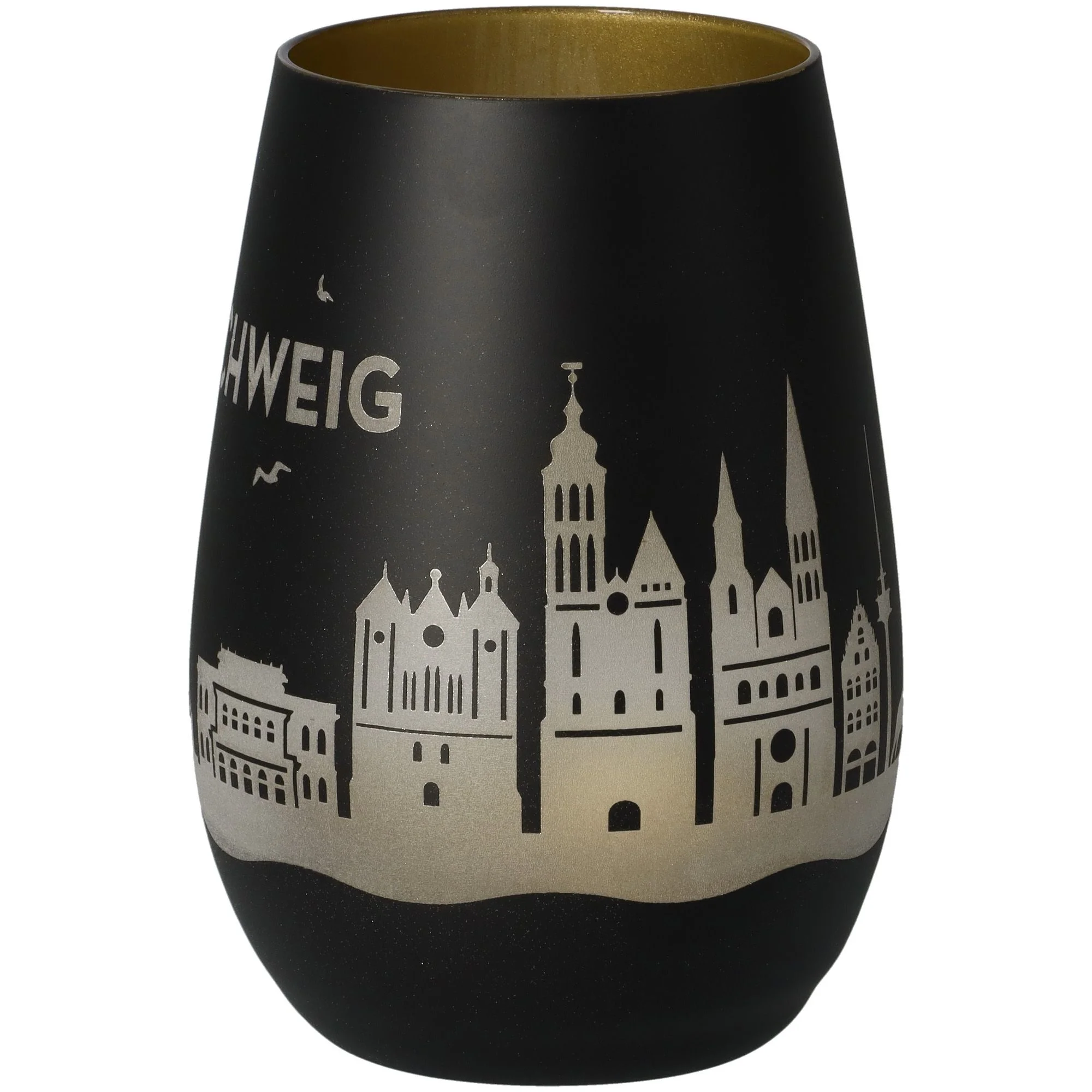 Vase, Schmuckurne, Schwarz, Metallisch, Stadtansicht