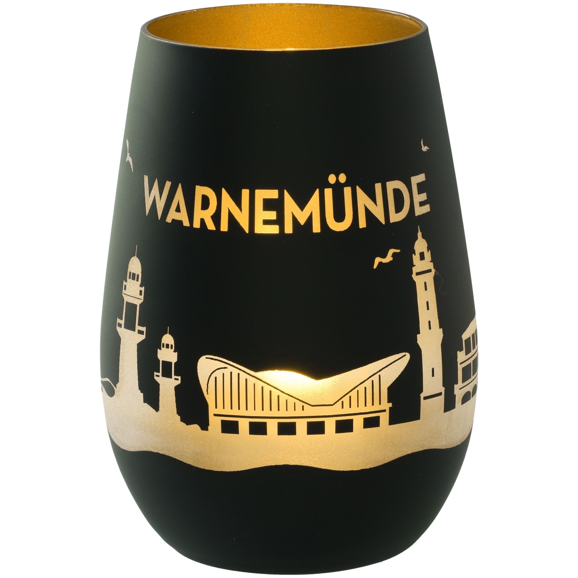 Windlicht Skyline Warnemünde Schwarz/Gold Krug, Töpferei, Tasse