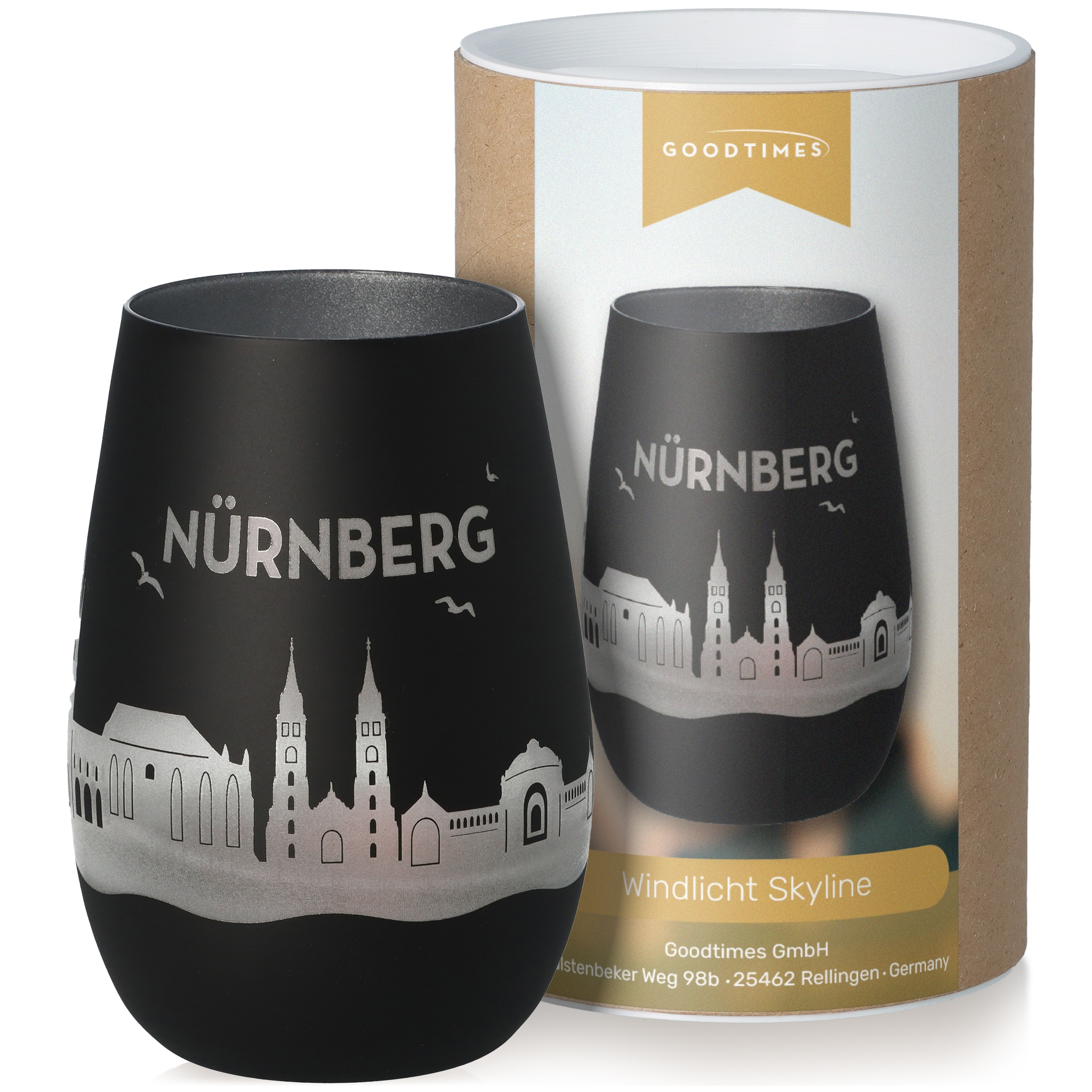 Windlicht Skyline Nürnberg Schwarz/Silber Krug, Töpferei, Lampe