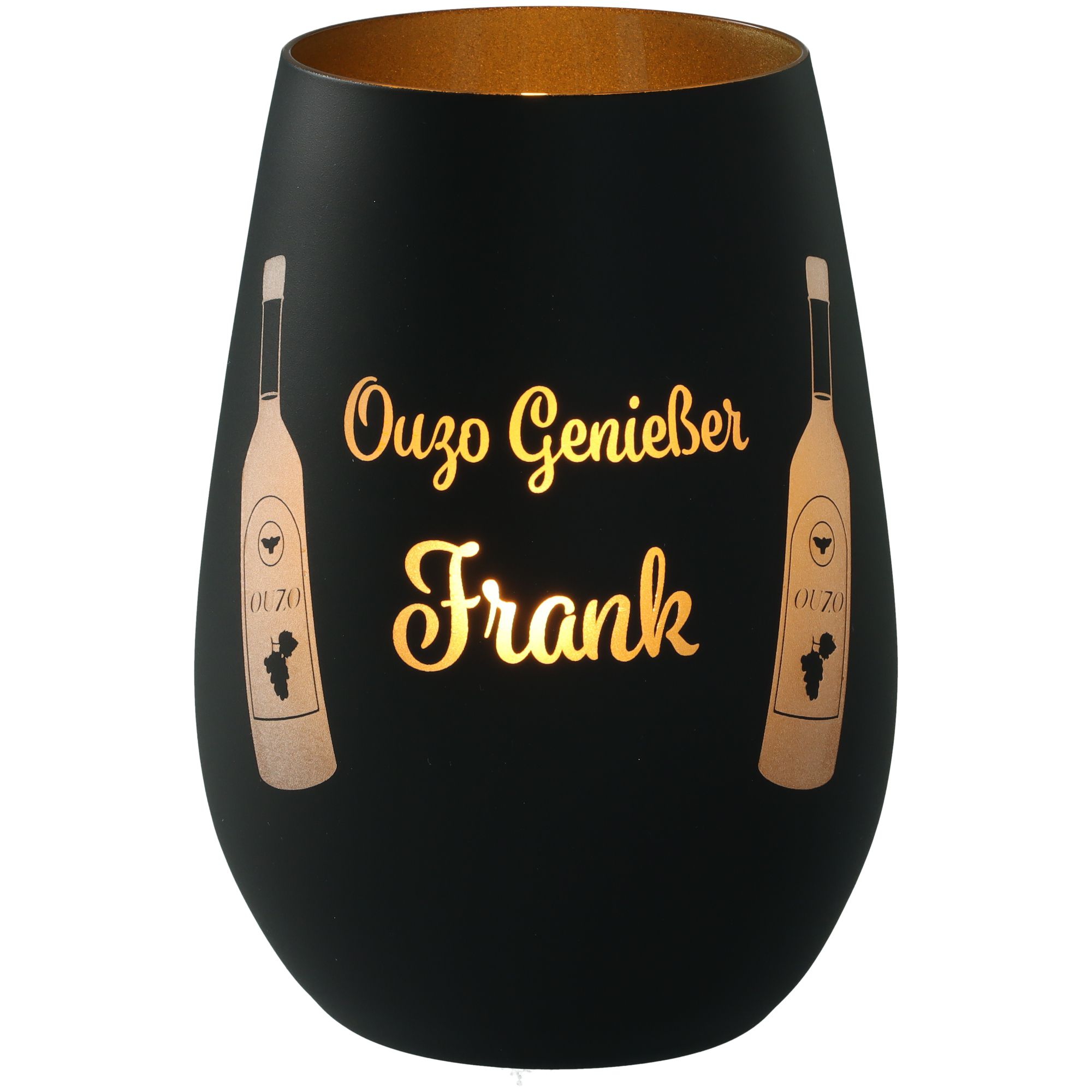 Windlicht Ouzo Genießer "Name" Schwarz/Gold Windlicht Ouzo Genießer "Name" Schwarz/Gold