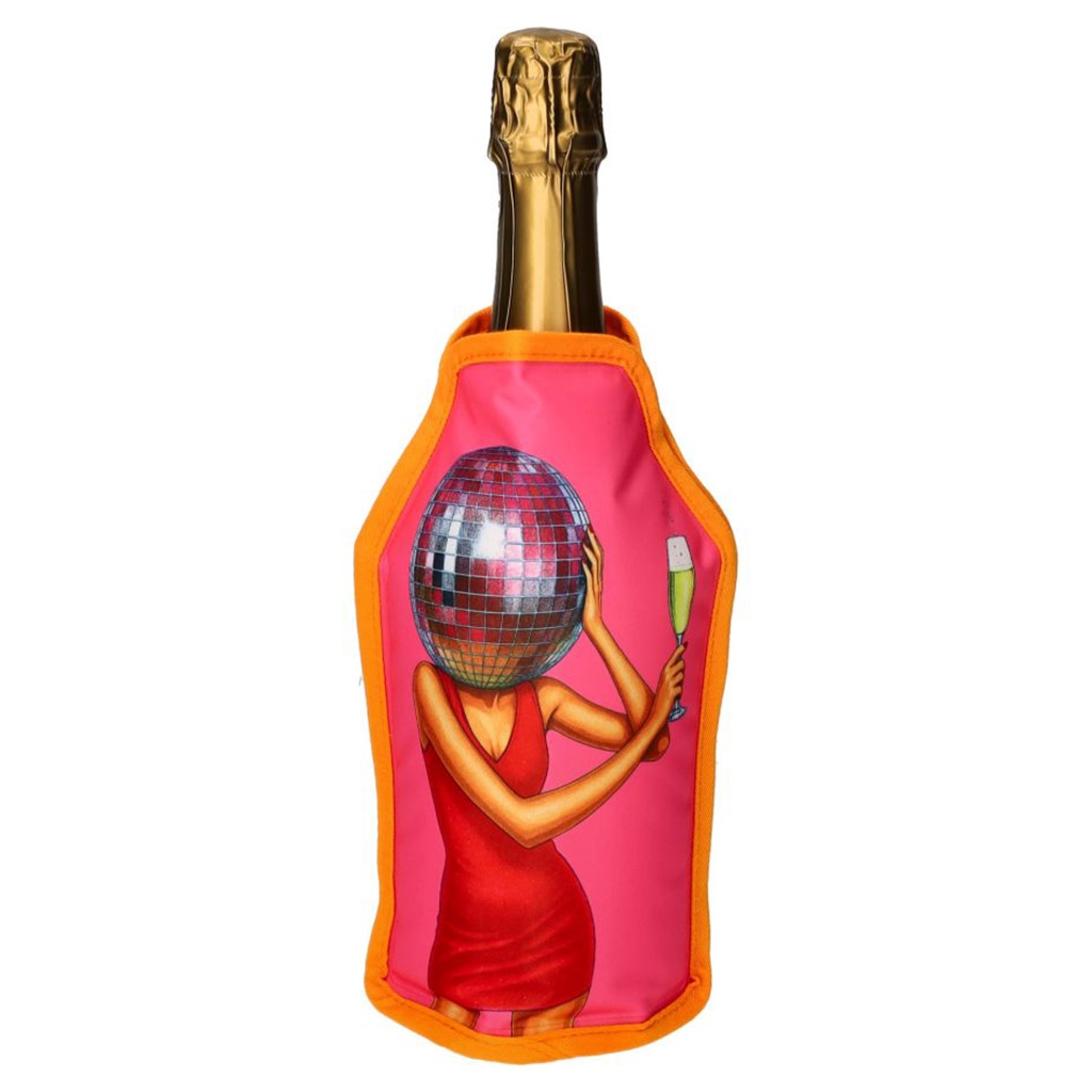 Champagneflaschenhülle, Disco-Kugel-Kopf, Rosa Flaschenhülle, Party-Dekoration, Nonsensartikel