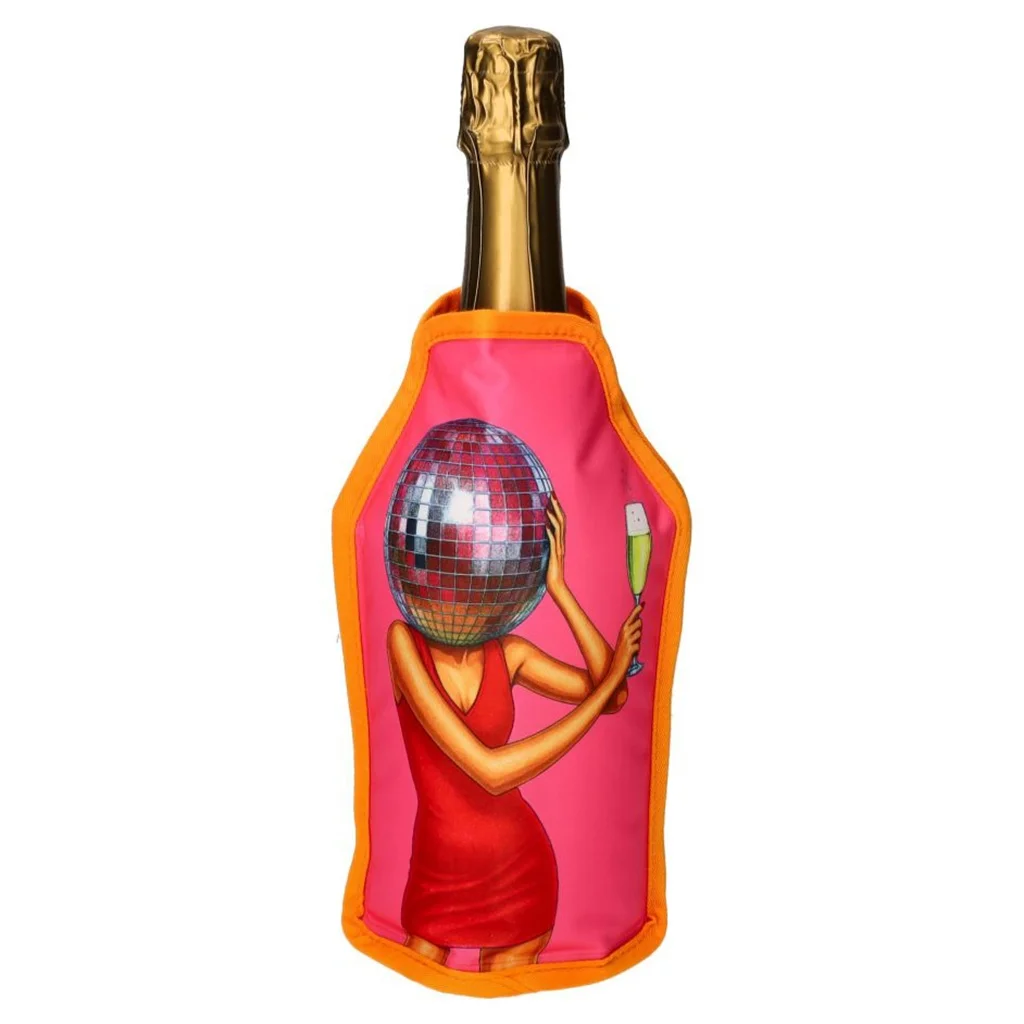 Champagneflaschenhülle, Disco-Kugel-Kopf, Rosa Flaschenhülle, Party-Dekoration, Nonsensartikel