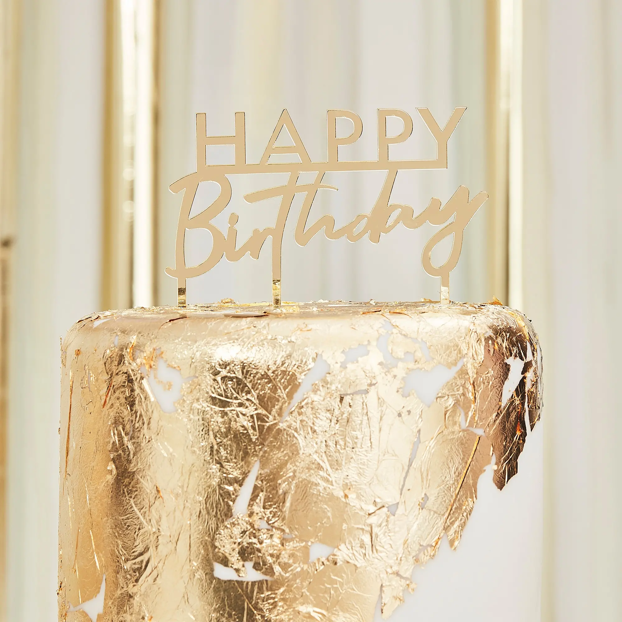 Happy Birthday Cake Topper Gold