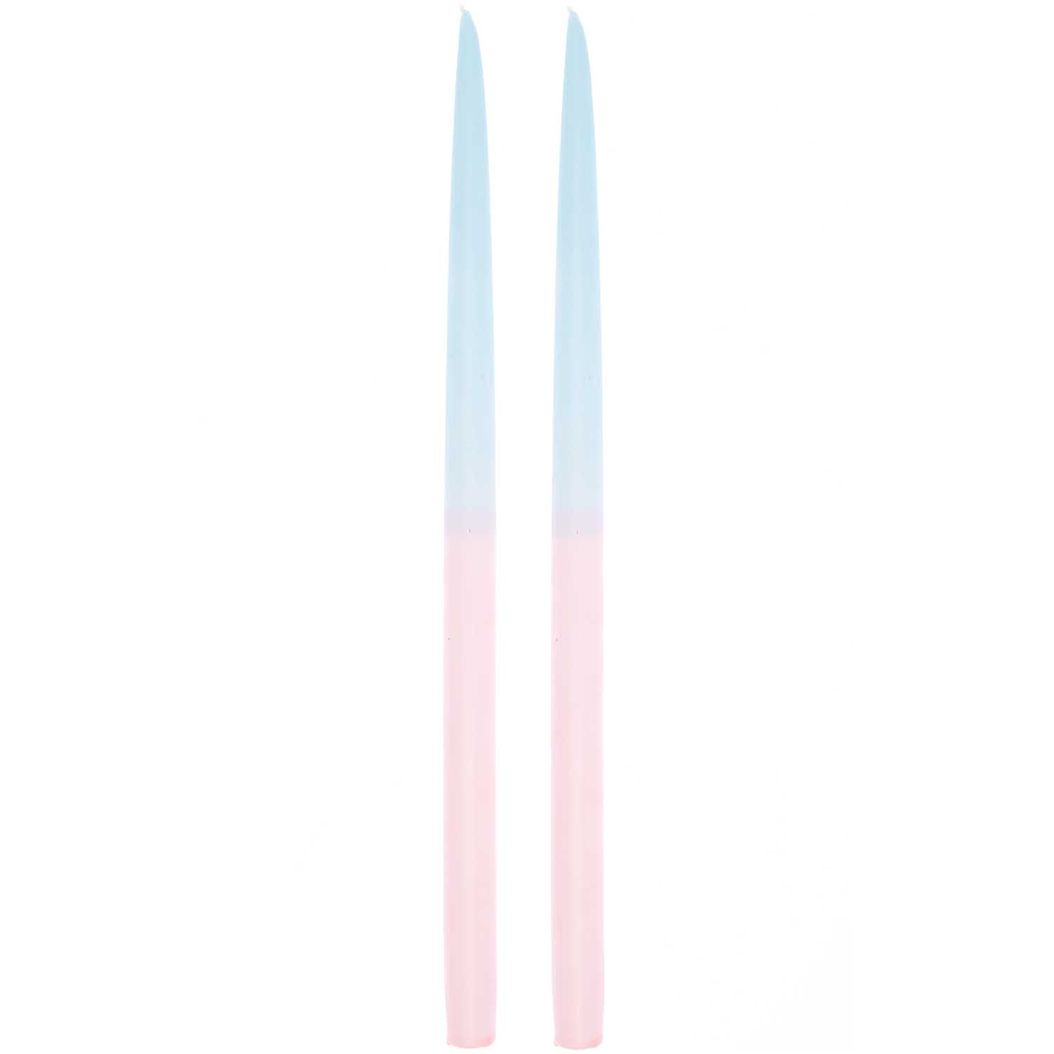 2 Spitzkerzen - Dip Dye - Blau/Rosa