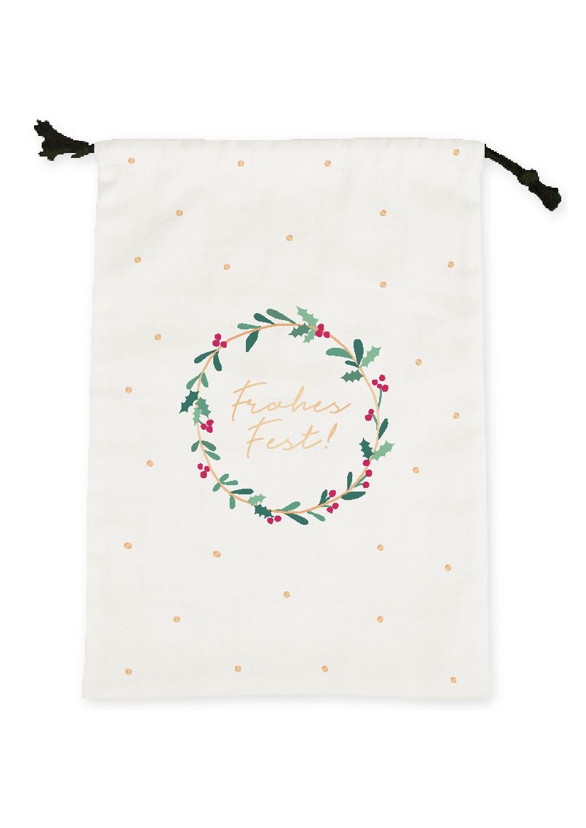 Weihnachtsgeschenkbeutel "Frohes Fest", 100% Baumwolle