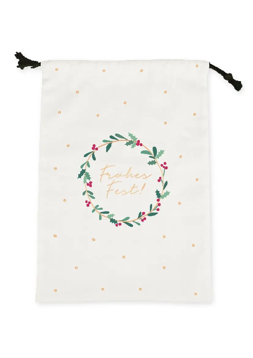 Weihnachtsgeschenkbeutel "Frohes Fest", 100% Baumwolle