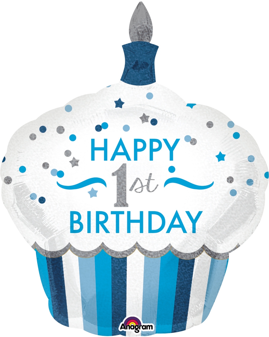 Folienballon Holo Cupcake 1st Birthday Boy 73x91cm Folienballon Holo Cupcake 1st Birthday Boy 73x91cm