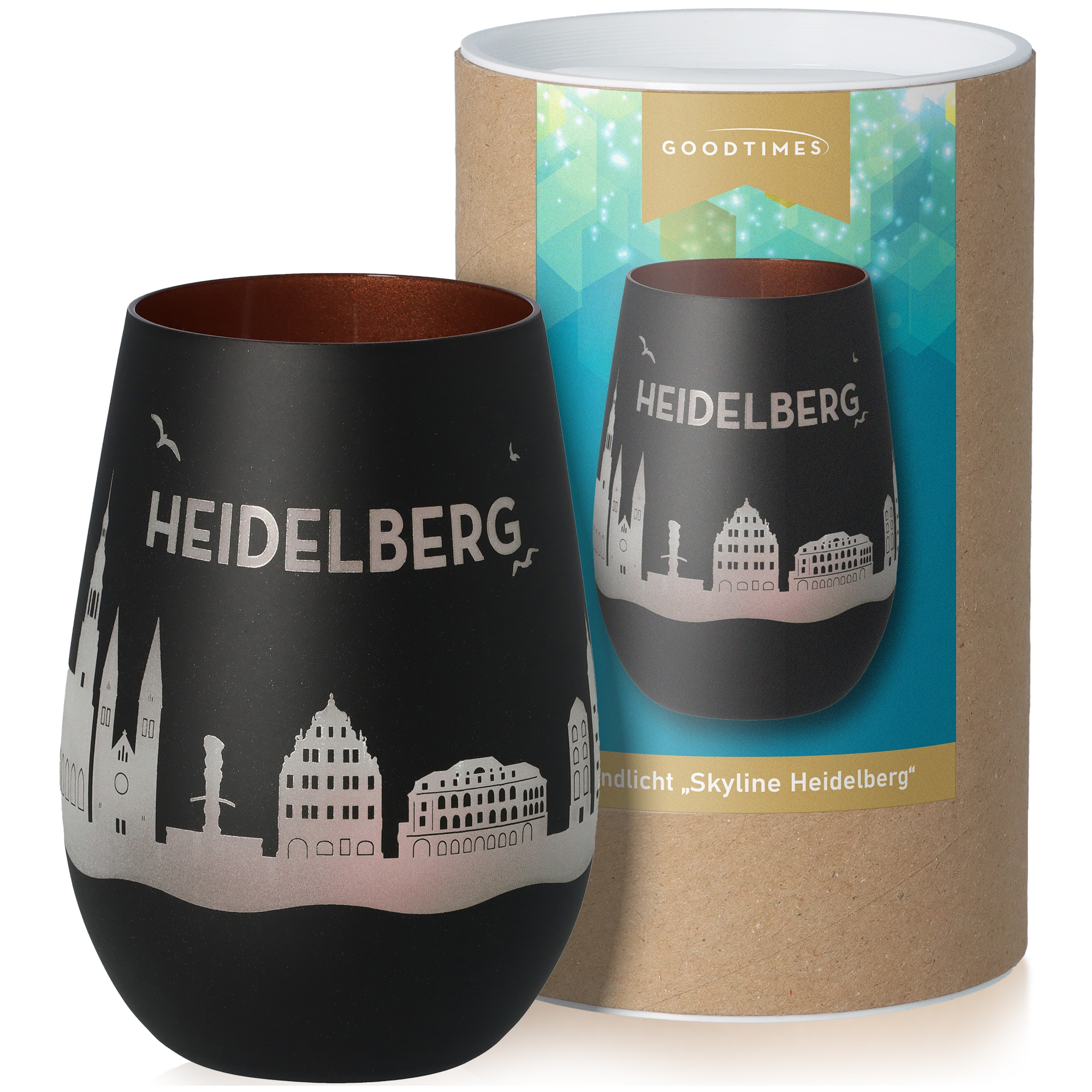 Windlicht Skyline Heidelberg Schwarz/Bronze
