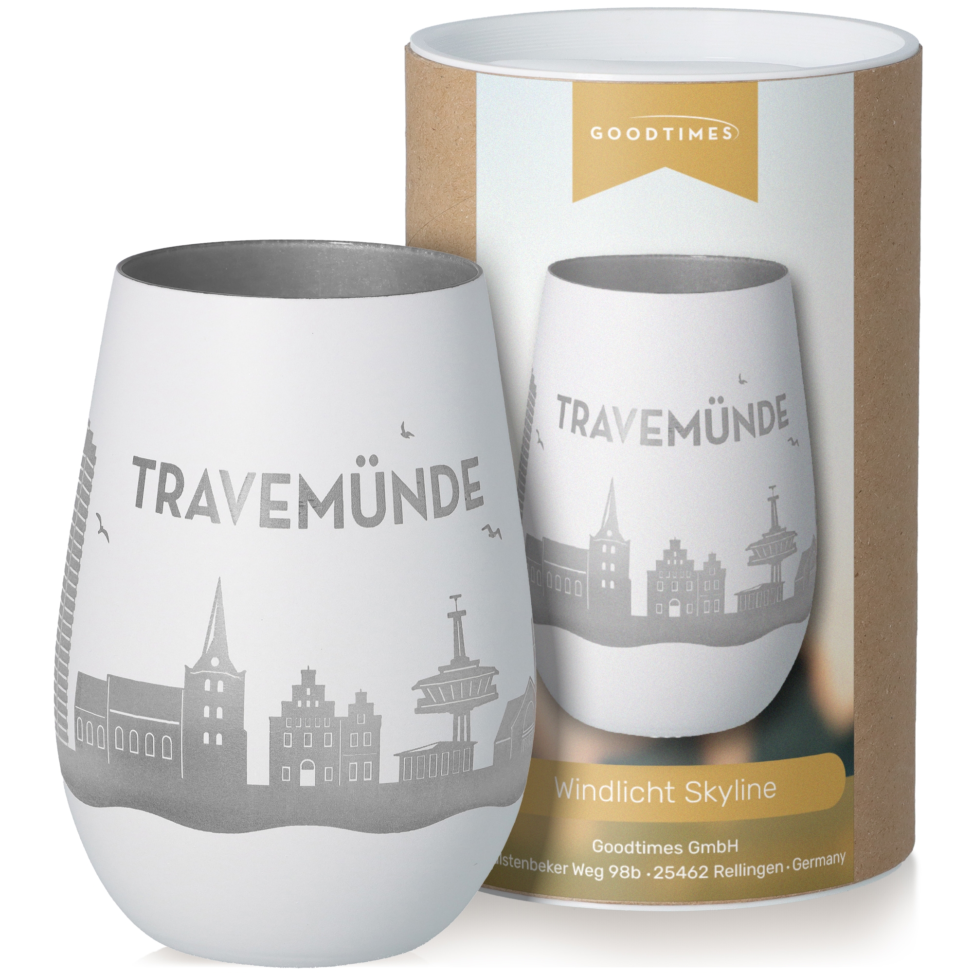 Windlicht Skyline Travemünde Weiß/Silber Töpferei, Tasse, Krug