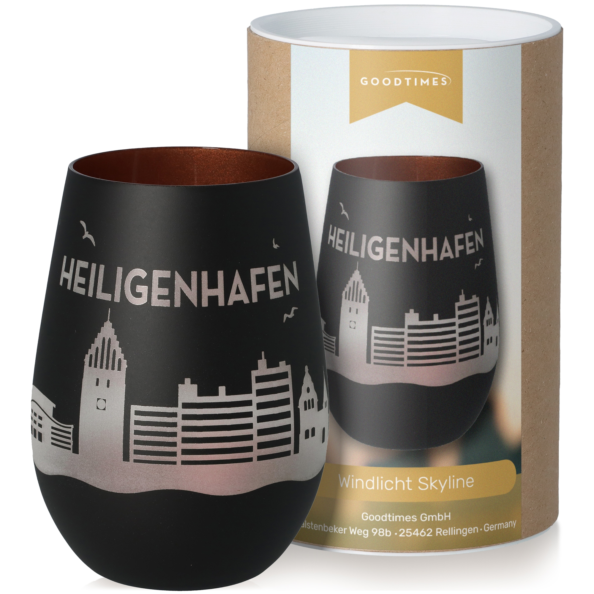 Windlicht Skyline Heiligenhafen Schwarz/Bronze Töpferei, Krug, Tasse