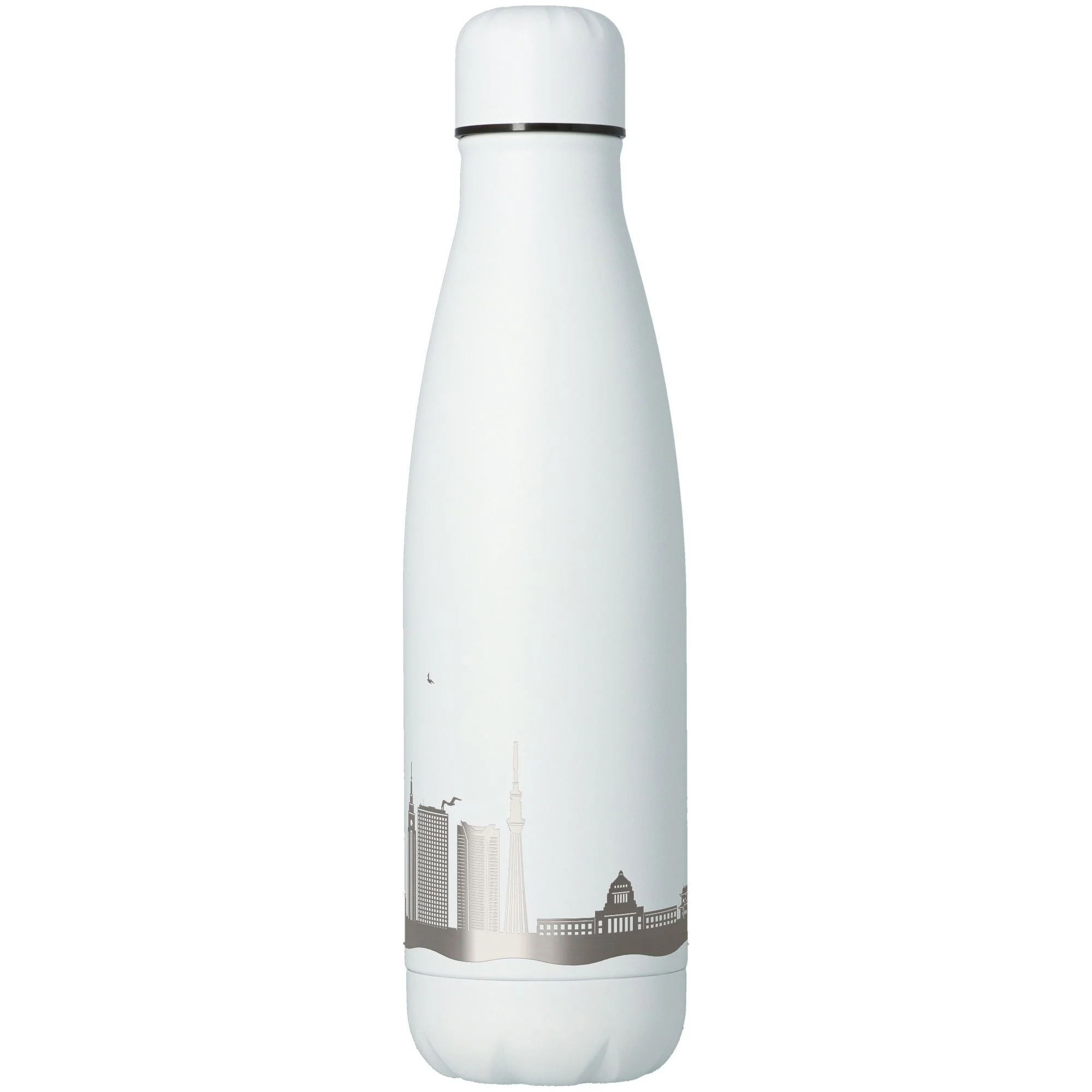 Thermalflasche, Vakuum-Isolierung, Stahl, Weiß, Stadt Silhouette