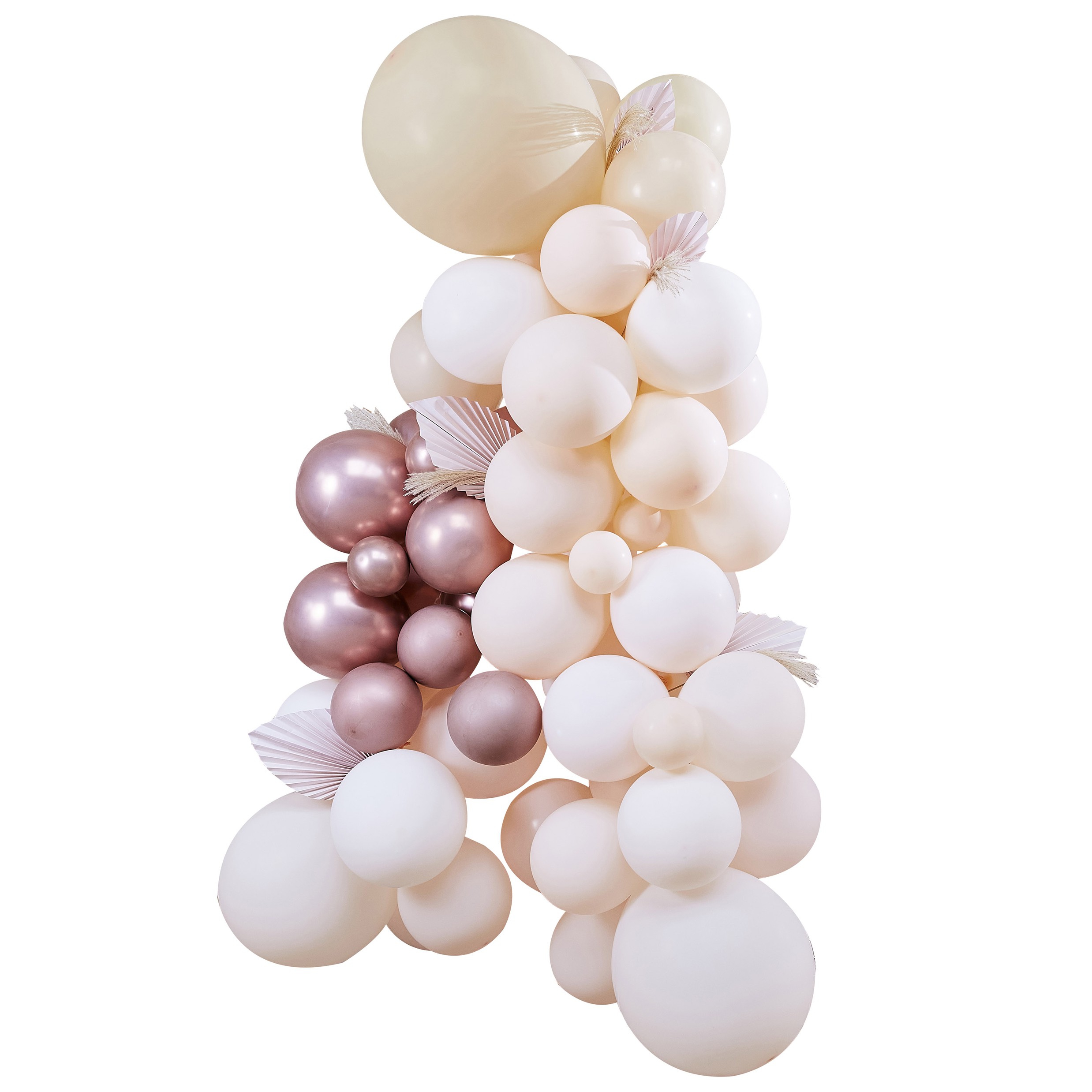 DIY Ballongirlande zum Selberbauen - Nude/Creme/Weiß/Rosé Mauve mit Fächern und Pampasgras