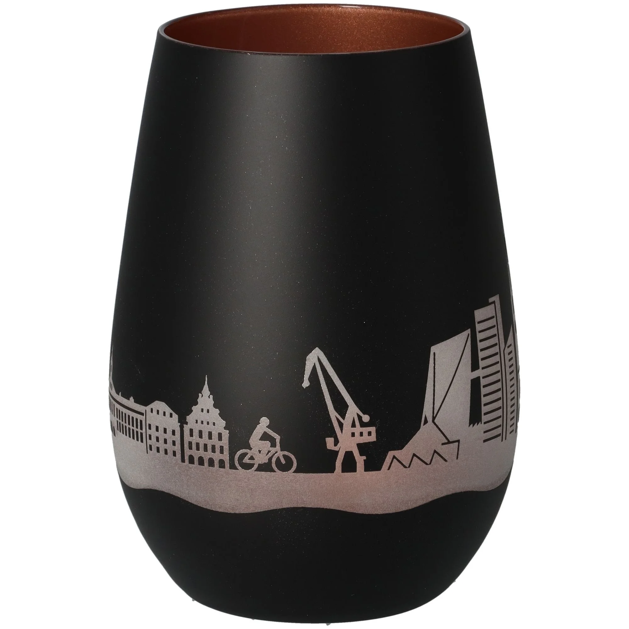 Vase, Schwarz, Silber-Print, Stadtansicht, Nebelmosaik