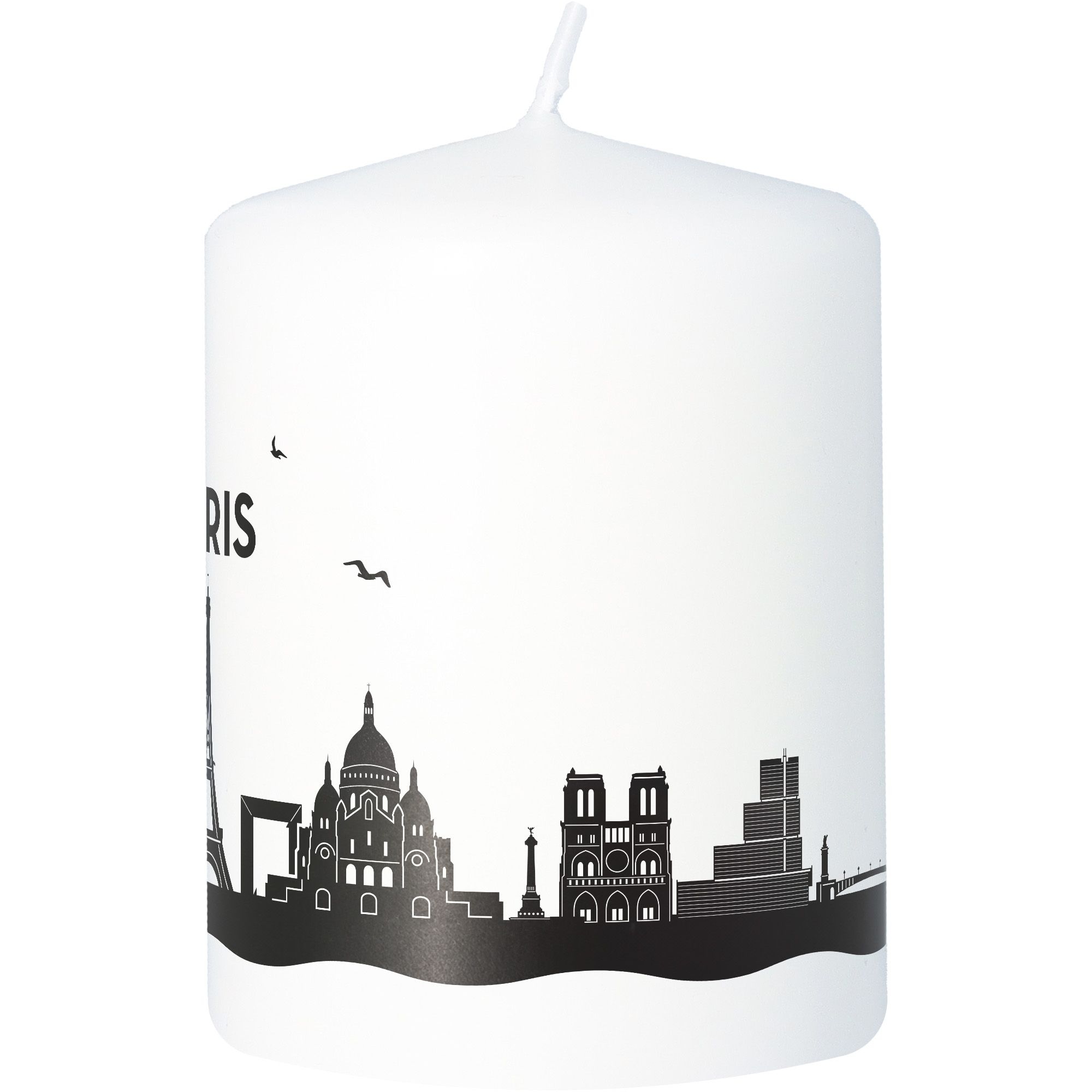 Stumpenkerze Skyline Paris Weiß Tier, Vogel