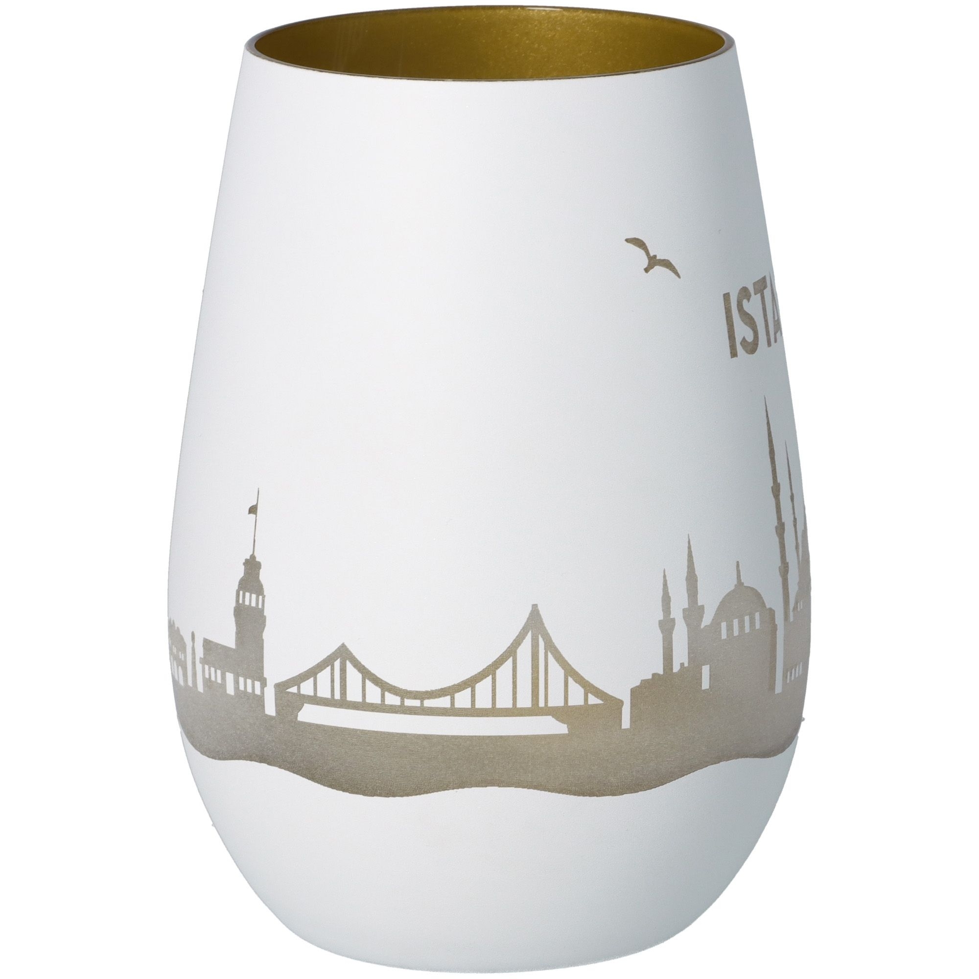 Windlicht Skyline Istanbul Weiß/Gold Töpferei, Porzellan, Glas, Lampe, Vase