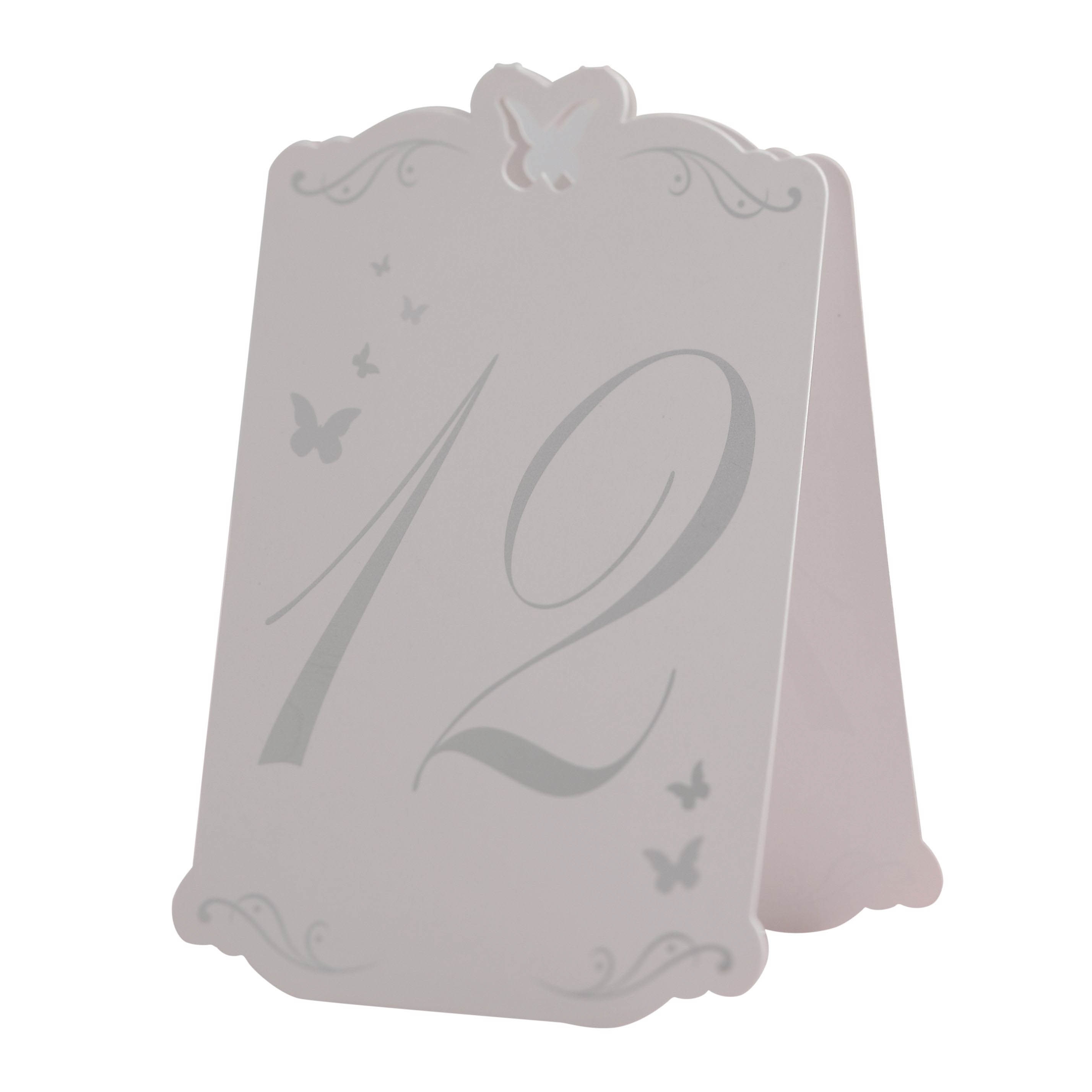 Flutter-by - Schmetterling-Tischkarten 1-12 Weiß & Silber Flutter-by - Schmetterling-Tischkarten 1-12 Weiß & Silber