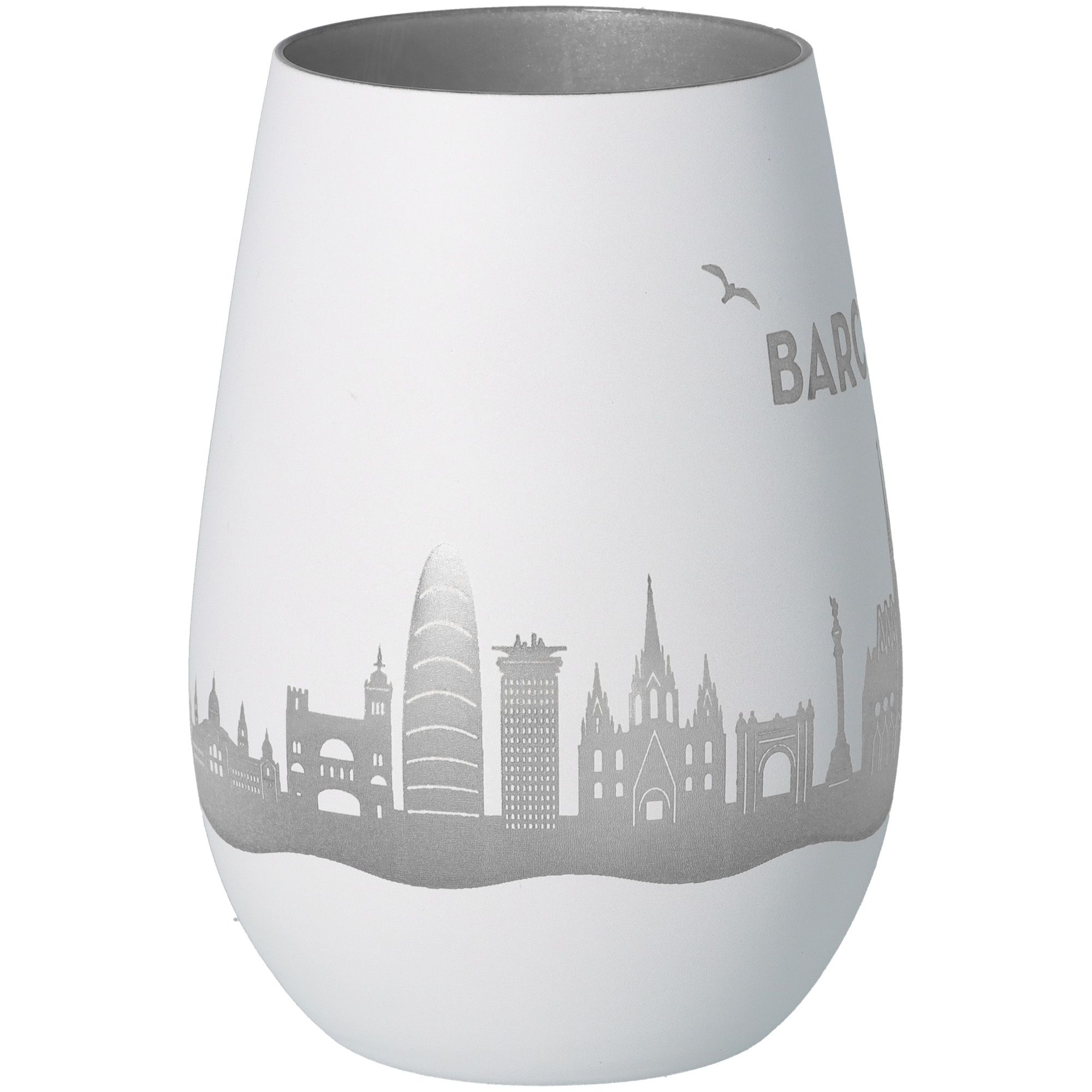 Windlicht Skyline Barcelona Weiß/Silber Töpferei, Krug, Vase, Glas, Lampe